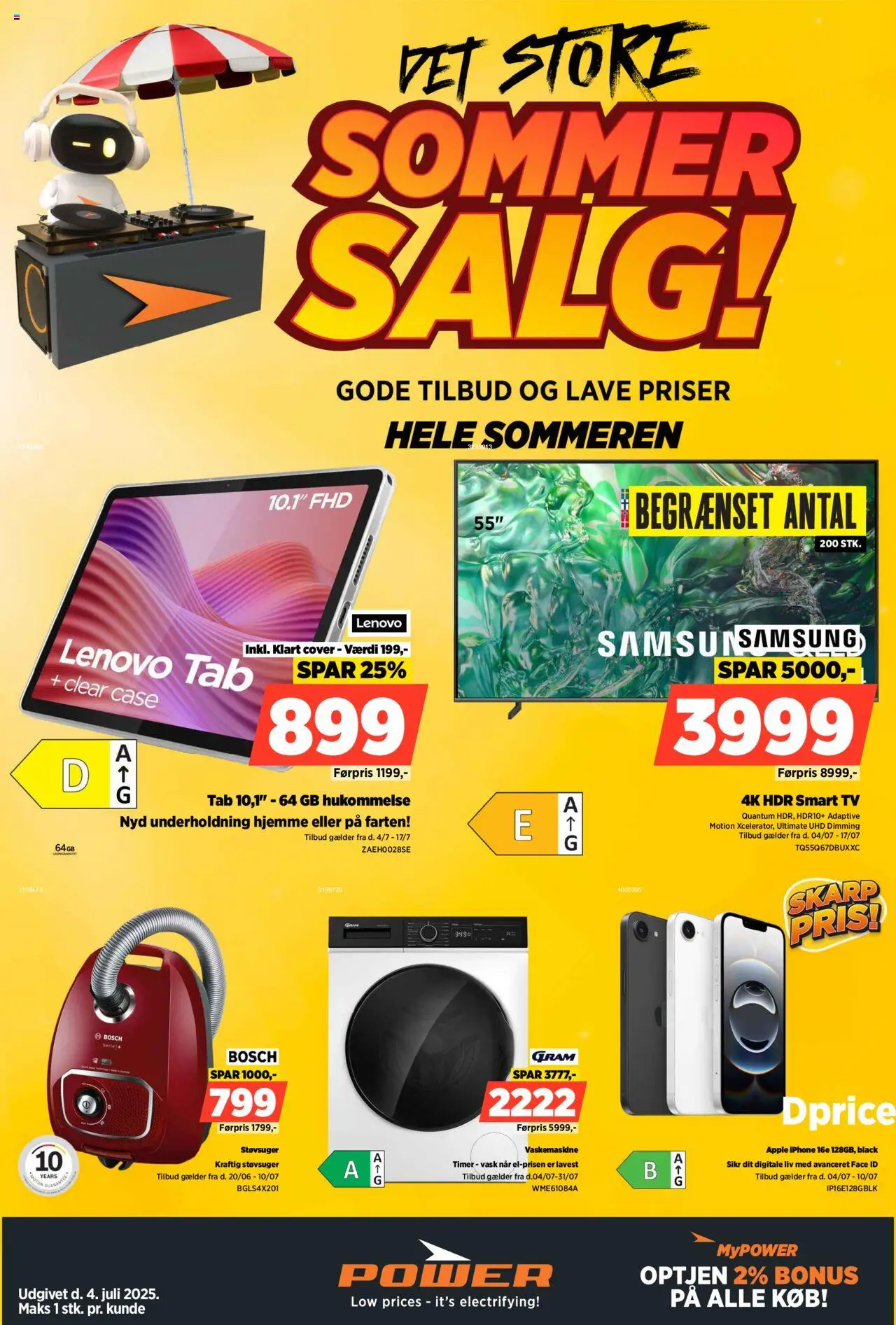 Power tilbudsavis gyldig fra 04/07/2025 - side 1 - TV, Vaskemaskine, Støvsuger, Smart TV, Case
