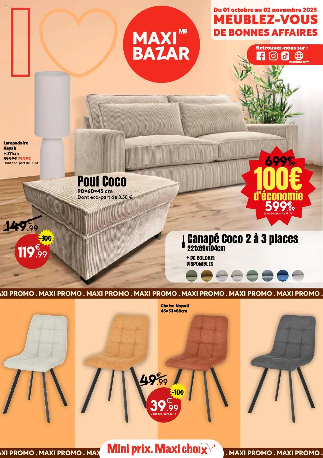 Catalogue mobilier Maxi Bazar de la boutique Maxi Bazar valable du 01/10/2025 - Page numéro 1