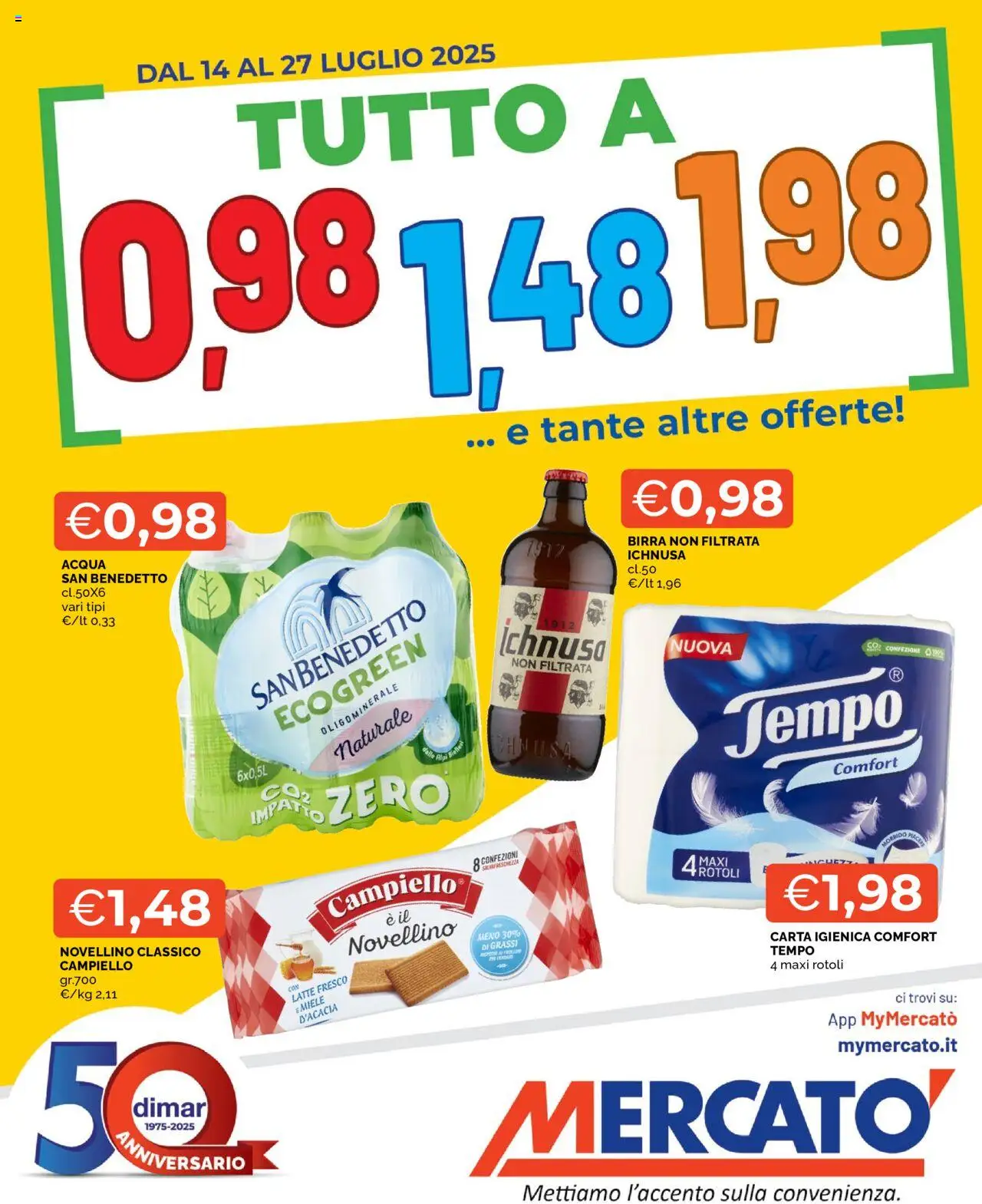 Volantino Mercatò valido da 14/07/2025 numero di pagina 1 - Acqua, Miele, Birra, Latte, Carta igienica