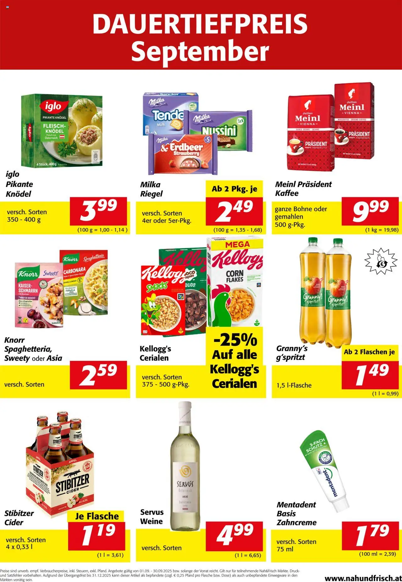  Nah und Frisch Dauertiefpreis September ab (01.09.2025 - 30.09.2025) - Seite 1 - Kaffee, Äpfel, Rosinen, Bohne