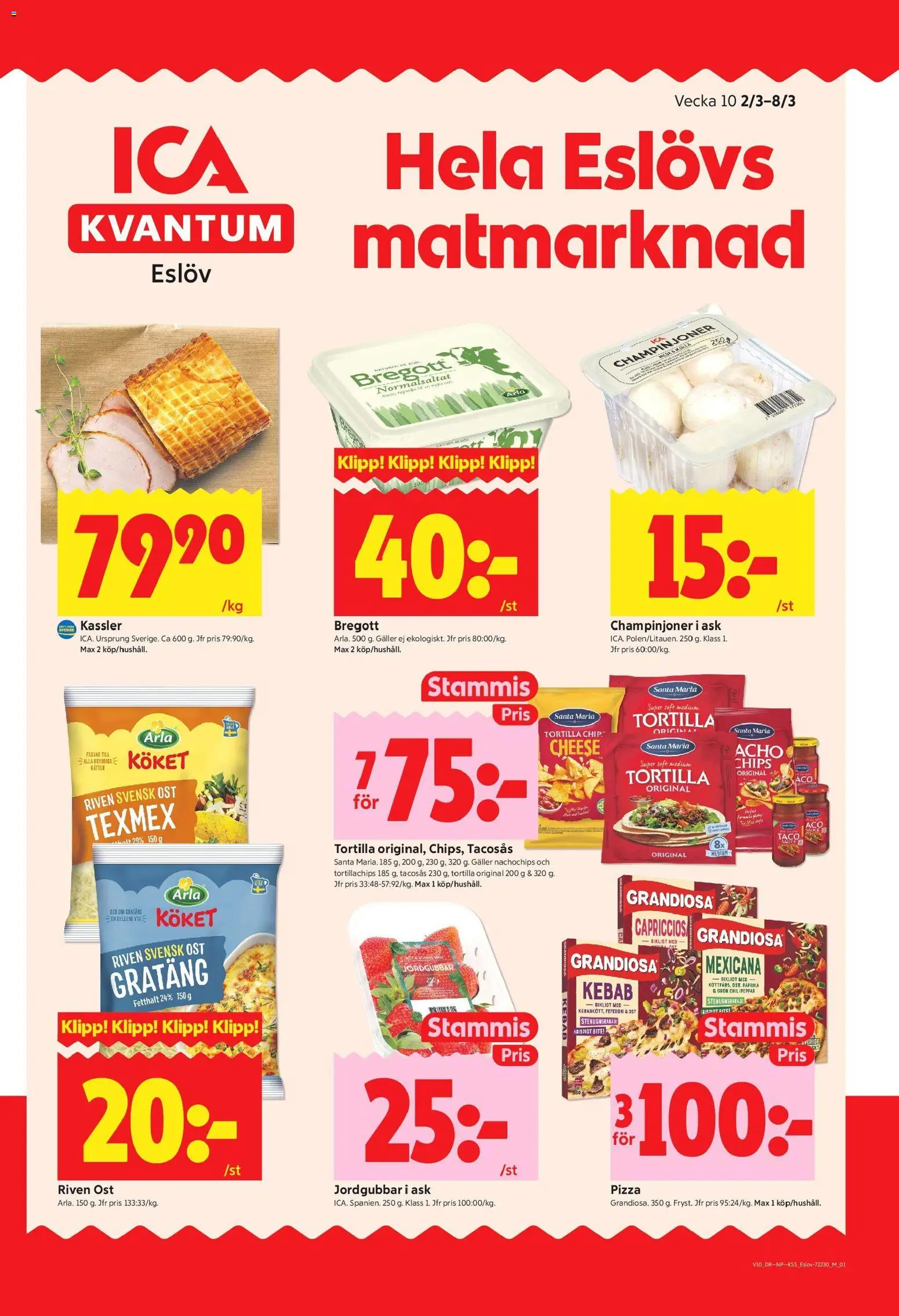 Förhandsgranska reklamblad Eslöv från butik ICA Kvantum gäller från 02/03/2026 - Pizza, Chips, Ost, Jordgubbar, Galler, Paprika, Tortilla, Champinjoner
