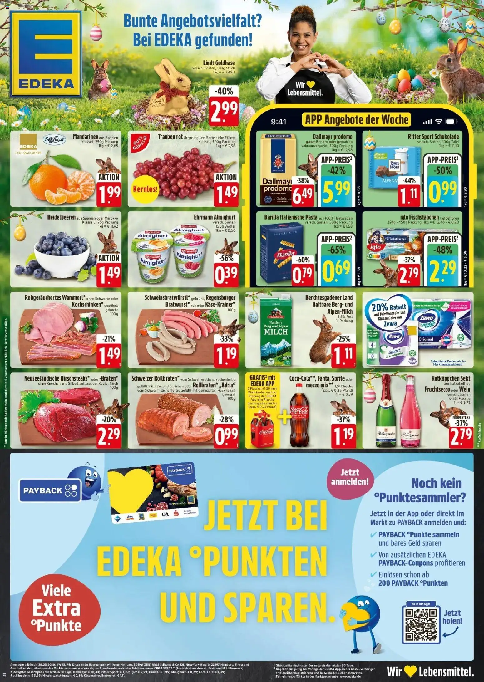 Vorschau von dem Prospekt des Geschäftes Edeka, gültig ab dem 25.03.2026 - Schokolade, Pasta, Coca cola, Rotkäppchen, Sekt, Iglo, Mandarinen, Fischstabchen