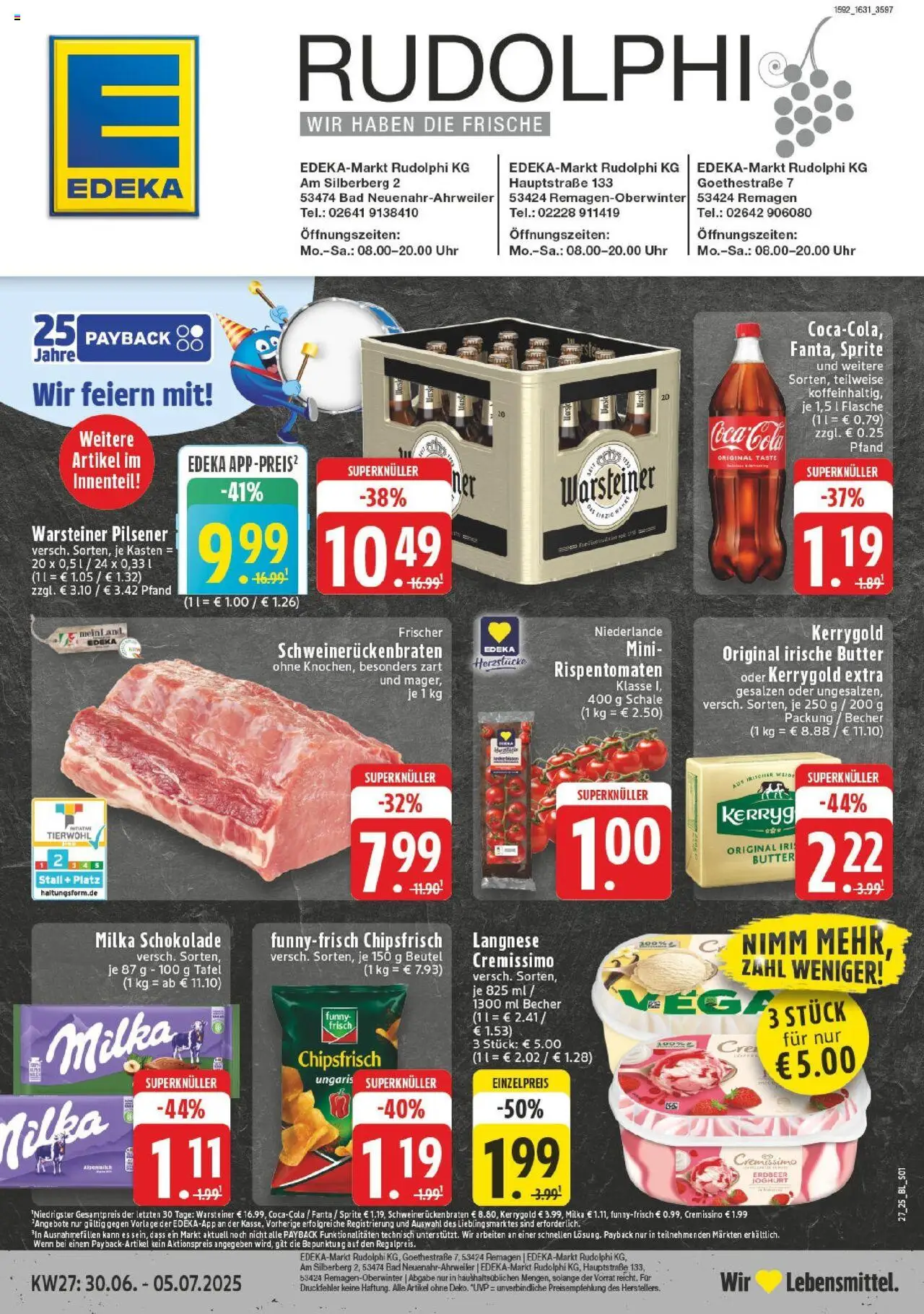 EDEKA Prospekt ab 29.06.2025 - Prospekt Bad Neuenahr - Ahrweiler Online - Chips, Uhr, Coca cola, Milka schokolade, Warsteiner, Milka, Langnese, Cremissimo