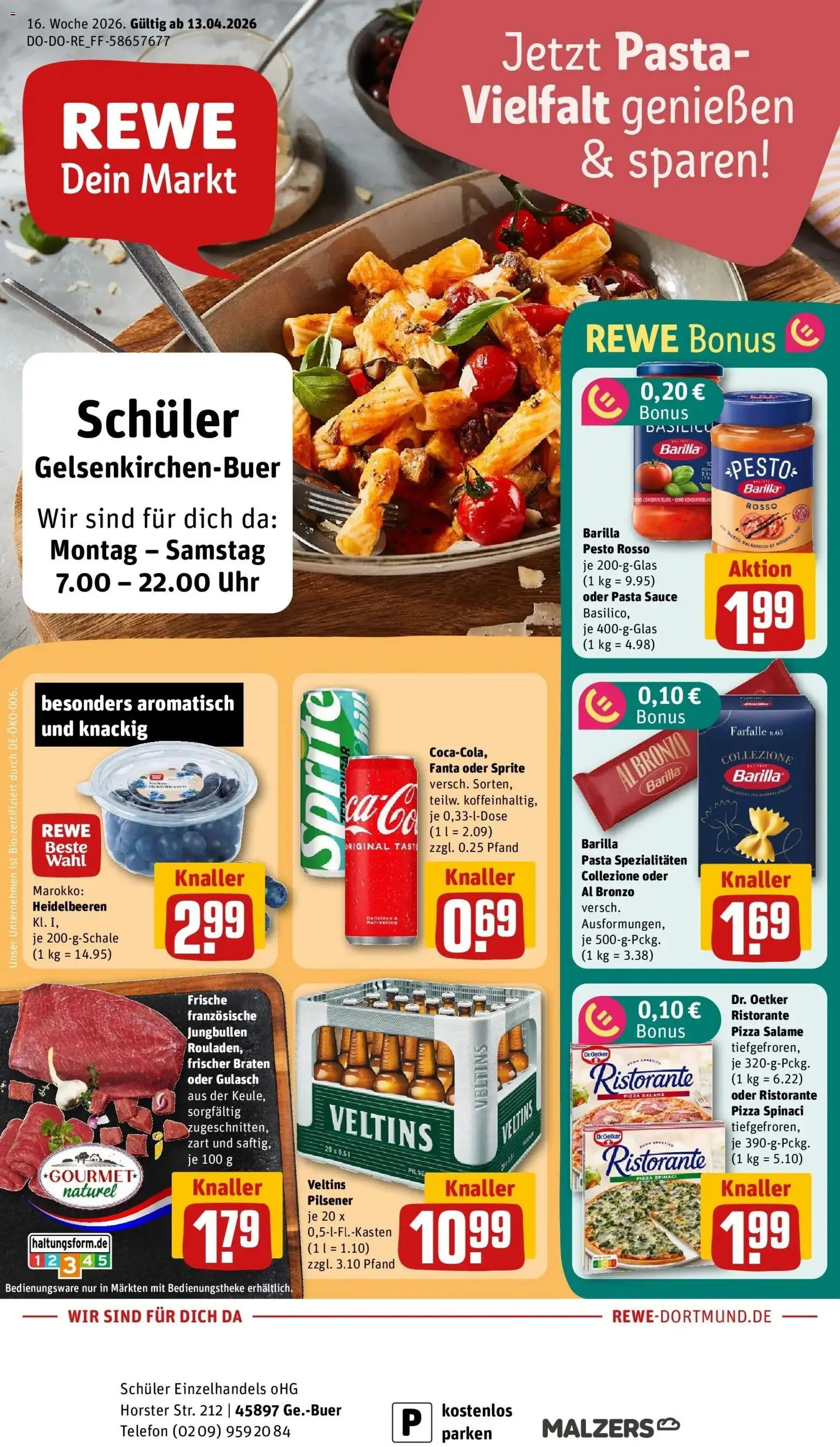 Vorschau von dem Prospekt des Geschäftes Rewe, gültig ab dem 12.04.2026 - Telefon, Gulasch, Ristorante, Fanta, Salami, Barilla, Barilla pesto, Spezialitäten