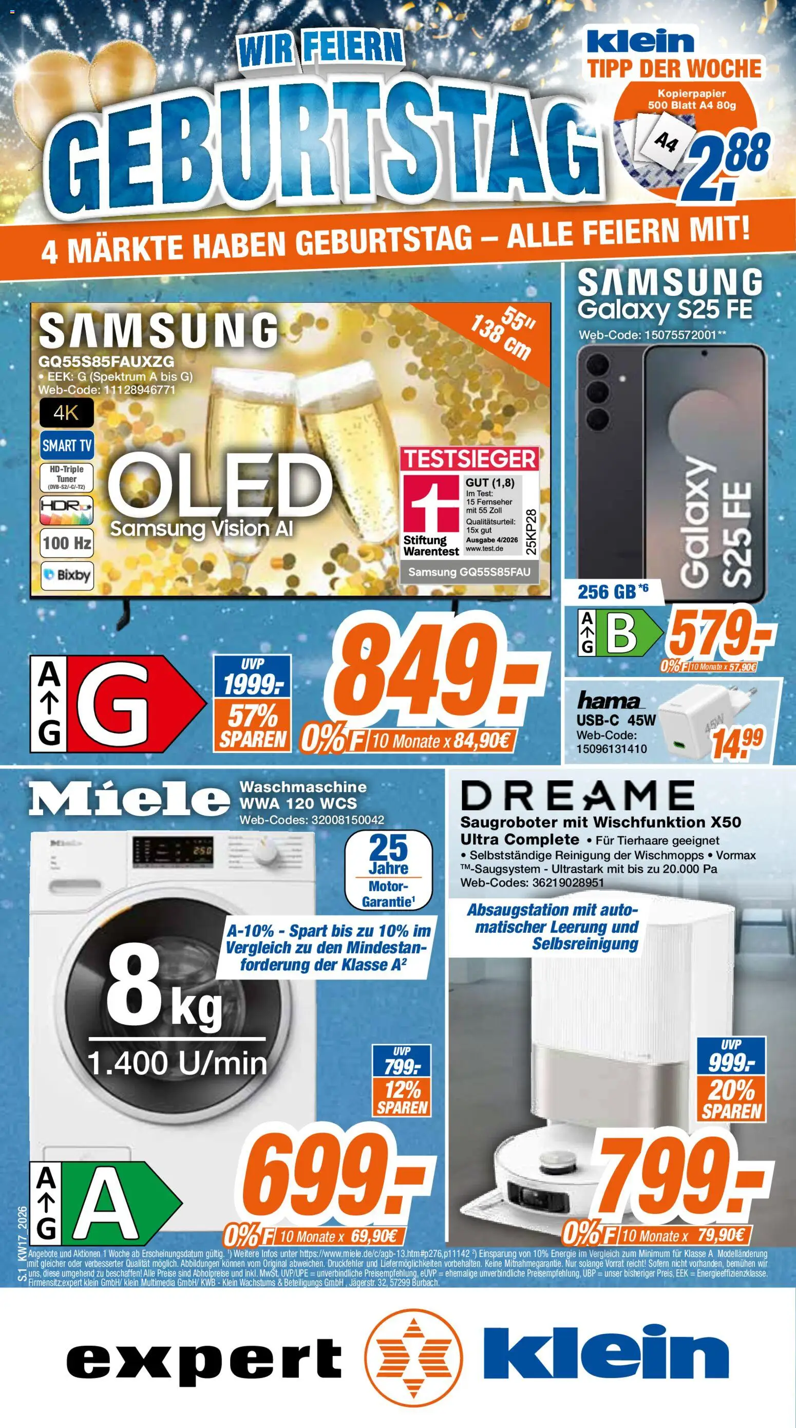 Vorschau von dem Prospekt des Geschäftes Expert, gültig ab dem 18.04.2026 - Samsung, Waschmaschine, TV, Miele, Smart TV, Fernseher