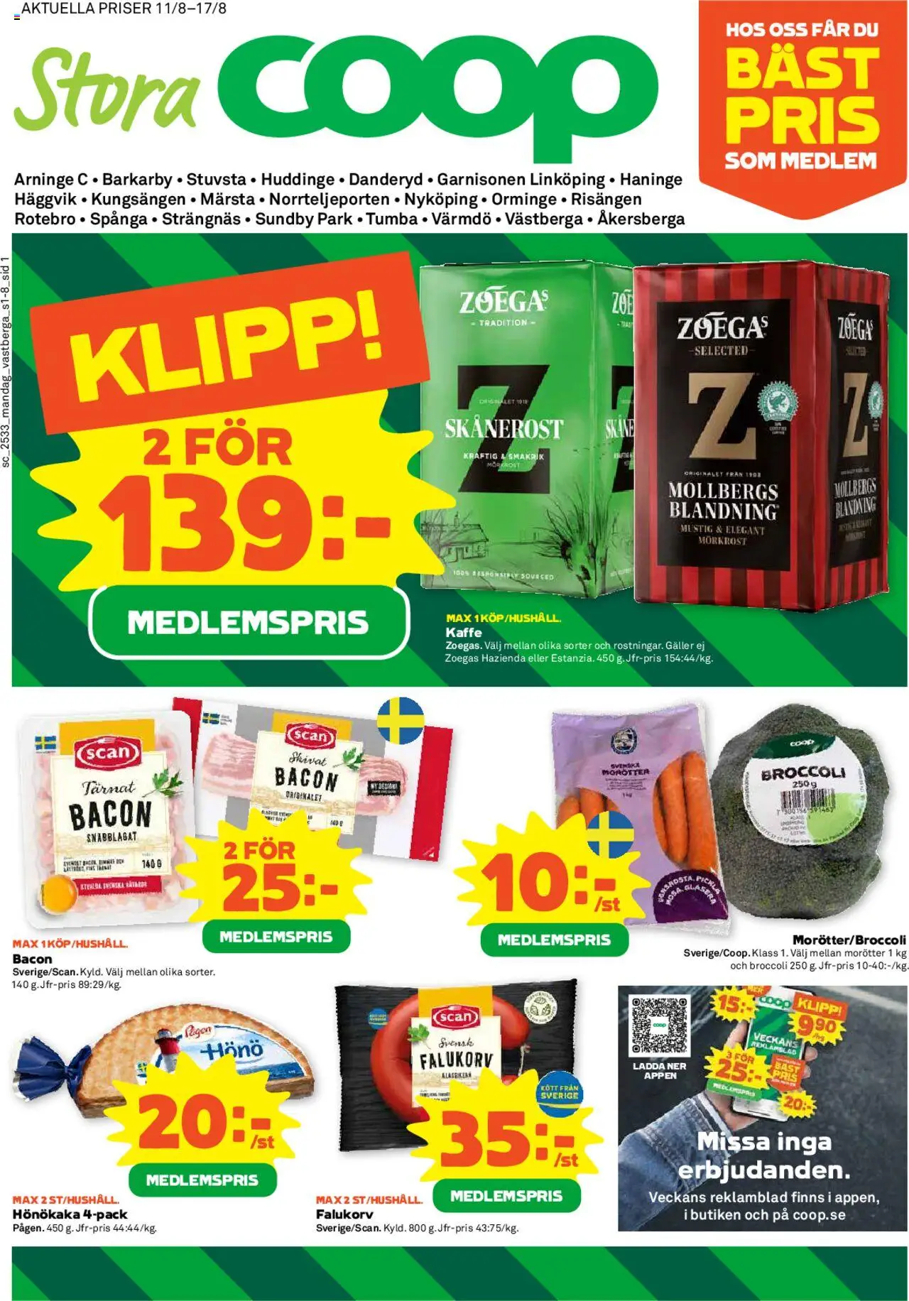 Aktuella reklamblad Coop Forum är giltig 11/08 2025 > Veckans Erbjudanden gäller från 11/08/2025 till 17/08/2025 sidnummer 1
