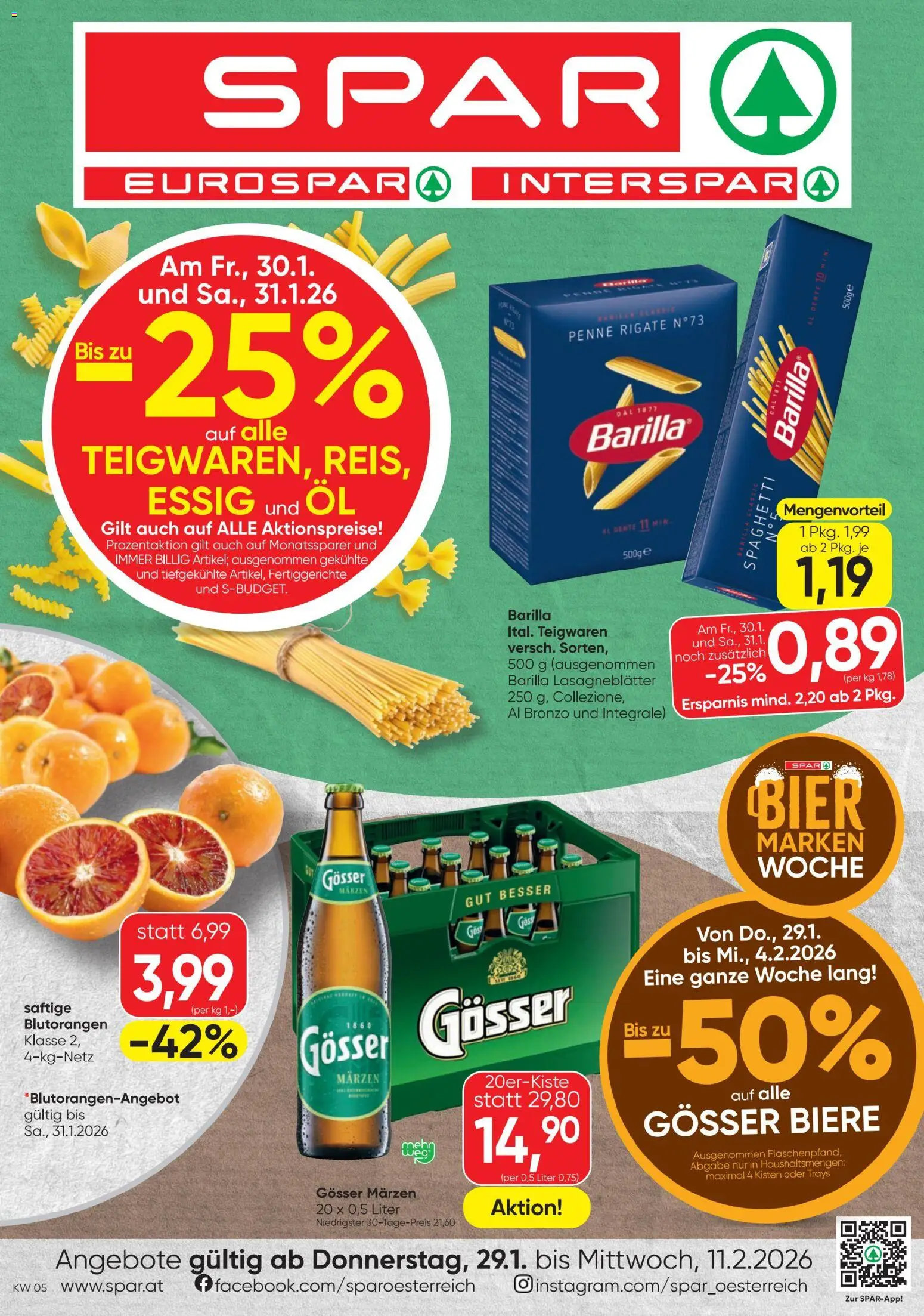 Vorschau der Angebote: Spar Aktuelle Angebote gültig ab 29.01.2026 - Bier, Spaghetti, Öl, Barilla, Fertiggerichte