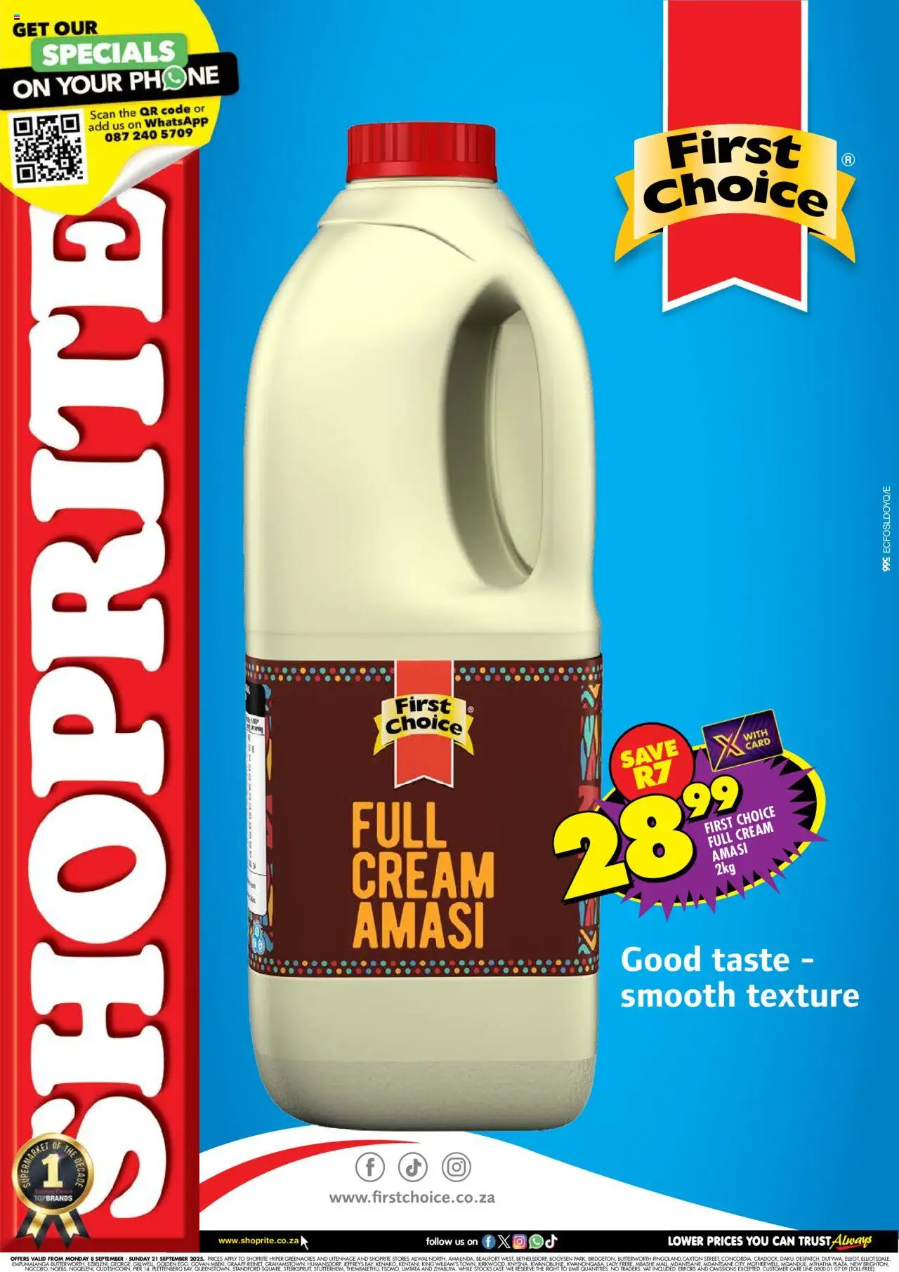 Shoprite Eastern Cape - First Choice Amasi 08/09 - 21/09/2025 >> Catalogue