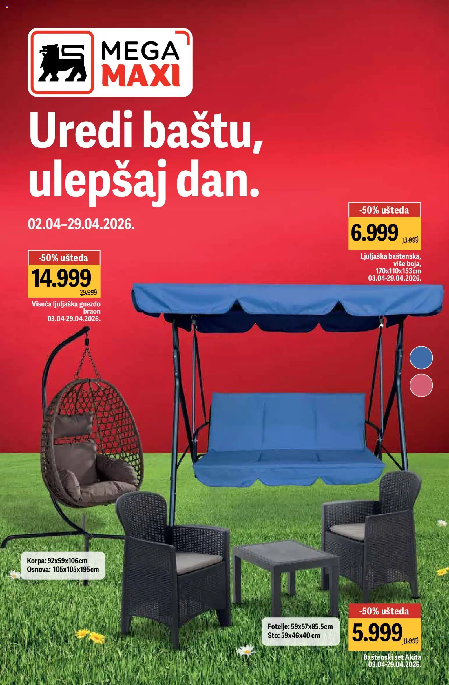 Pregled Mega Maxi kataloga - važi od 02.04.2026 - Sto, Korpa, Ljuljaška