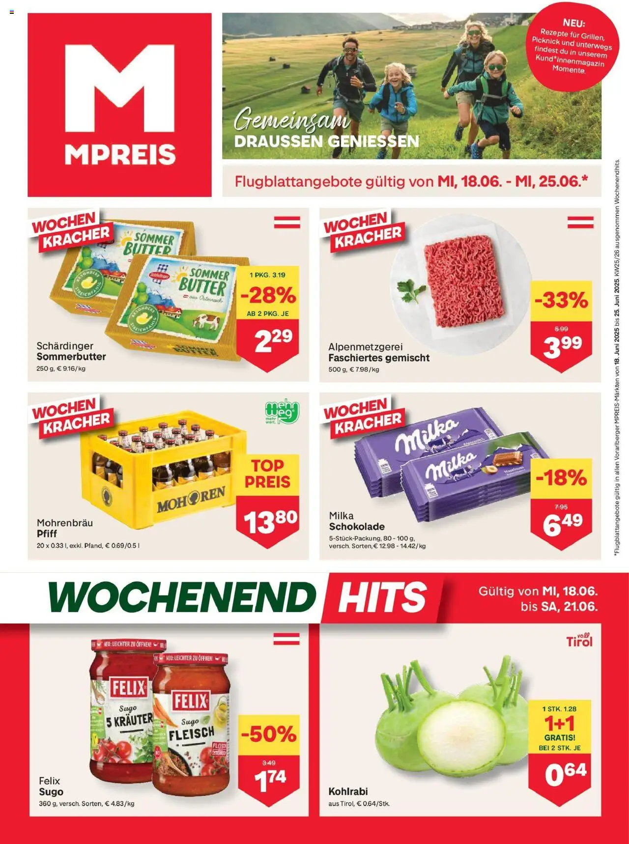  MPREIS Mittelberg ab (18.06.2025 - 25.06.2025) - Seite 1 - Schokolade, Butter