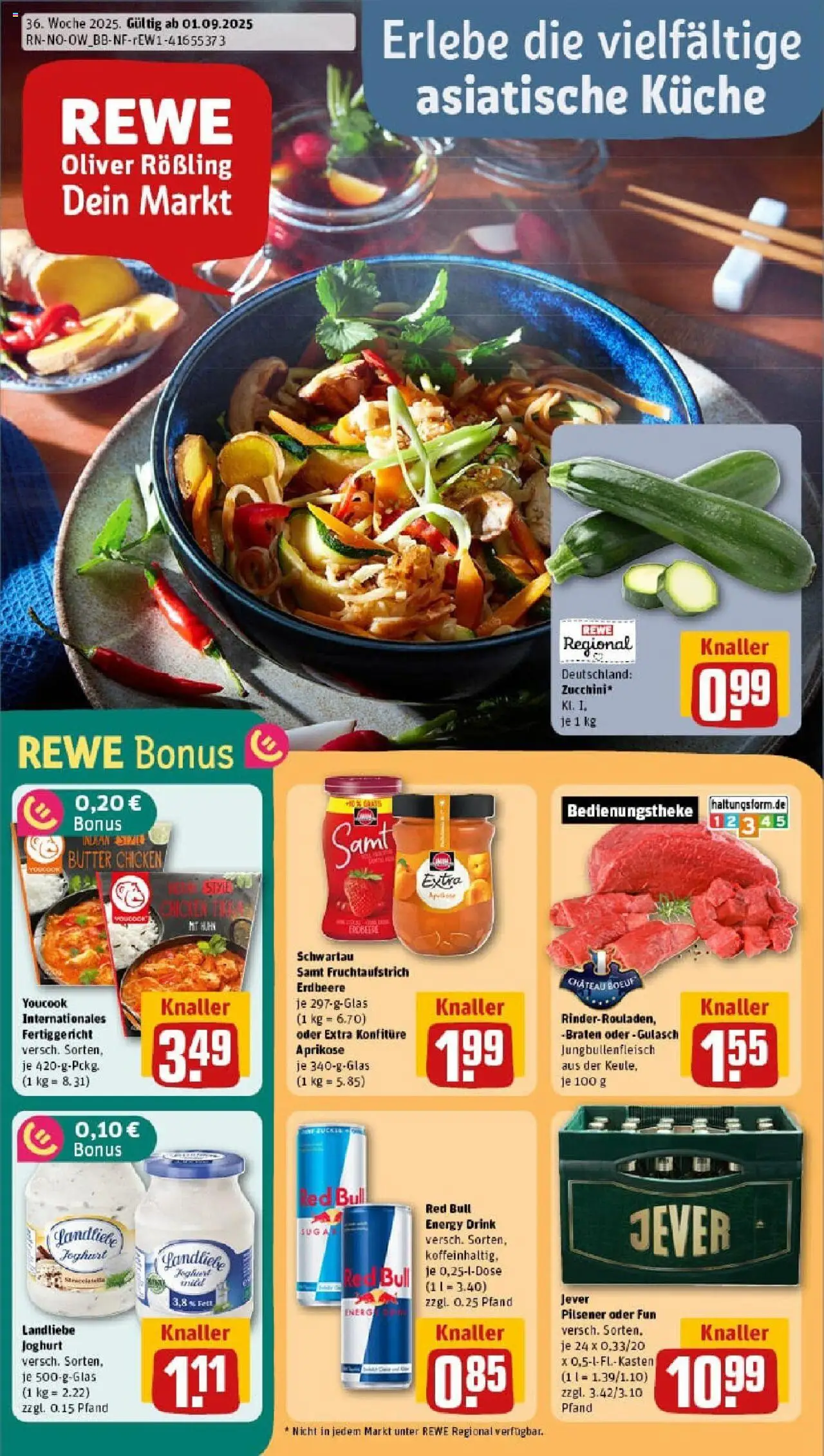 REWE Prospekt ab 01.09.2025 nächste Woche - Prospekt Warburg/Scherfede - Butter, Küche, Red bull, Joghurt, Jever, Energy, Landliebe joghurt, Schwartau samt