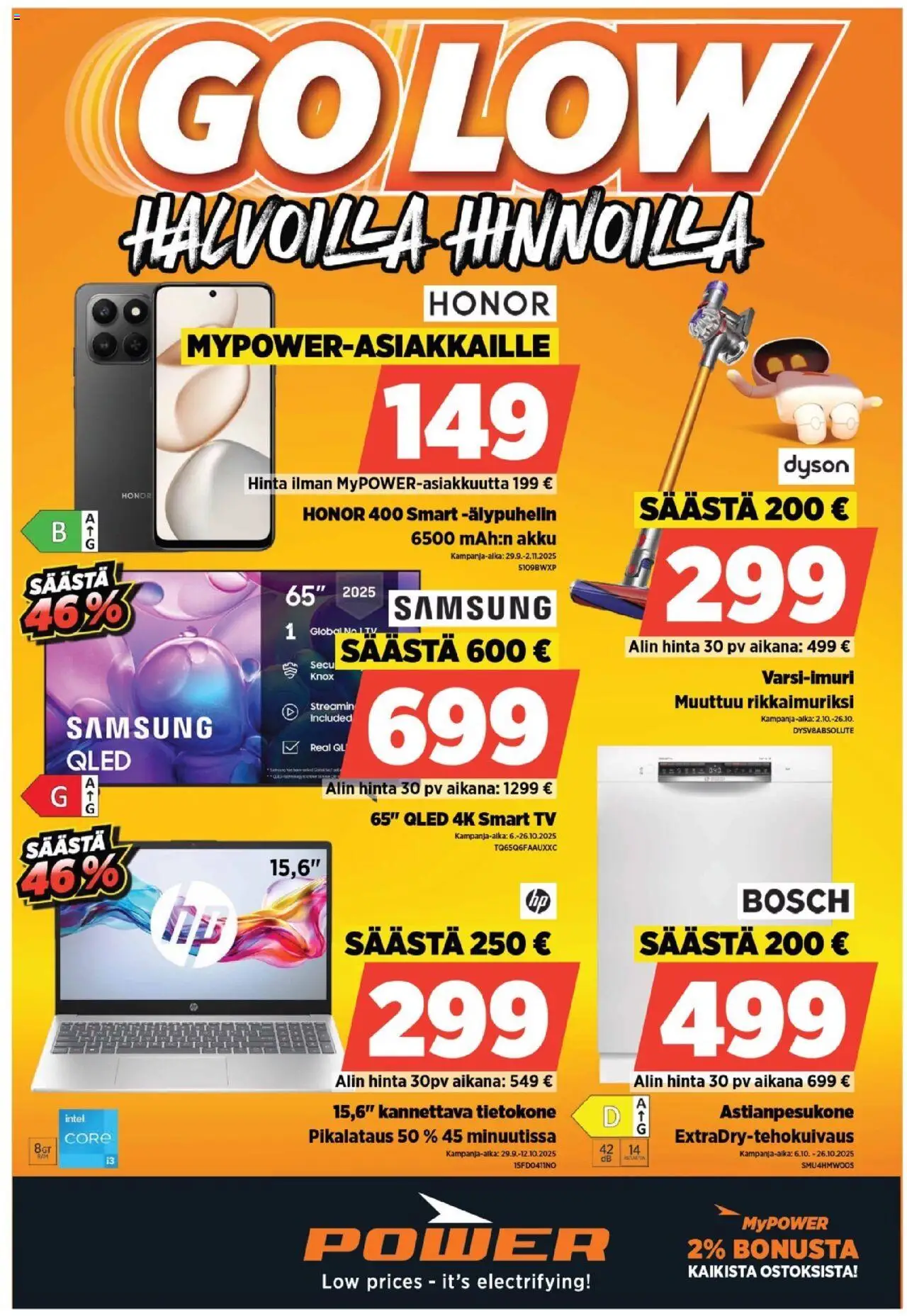 Power-kaupan Tarjoukset voimassa 06/10/2025 - Sivulla 1 - TV, Astianpesukone, Tietokone, Akku, Älypuhelin