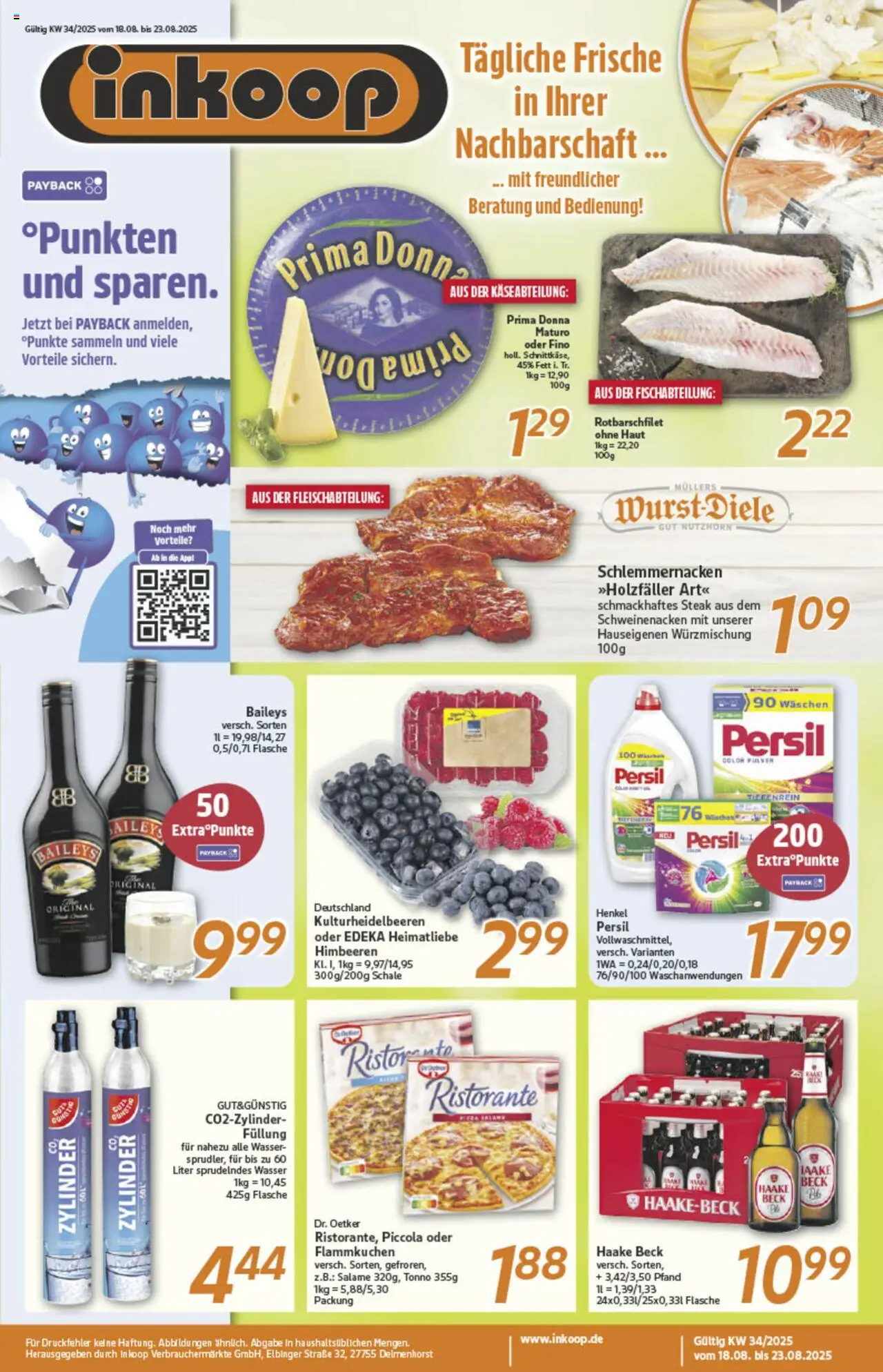 Inkoop Prospekt (vom 18.08.2025 - 23.08.2025) - Wasser, Steak, Himbeeren, Baileys, Ristorante, Persil, Schweinenacken