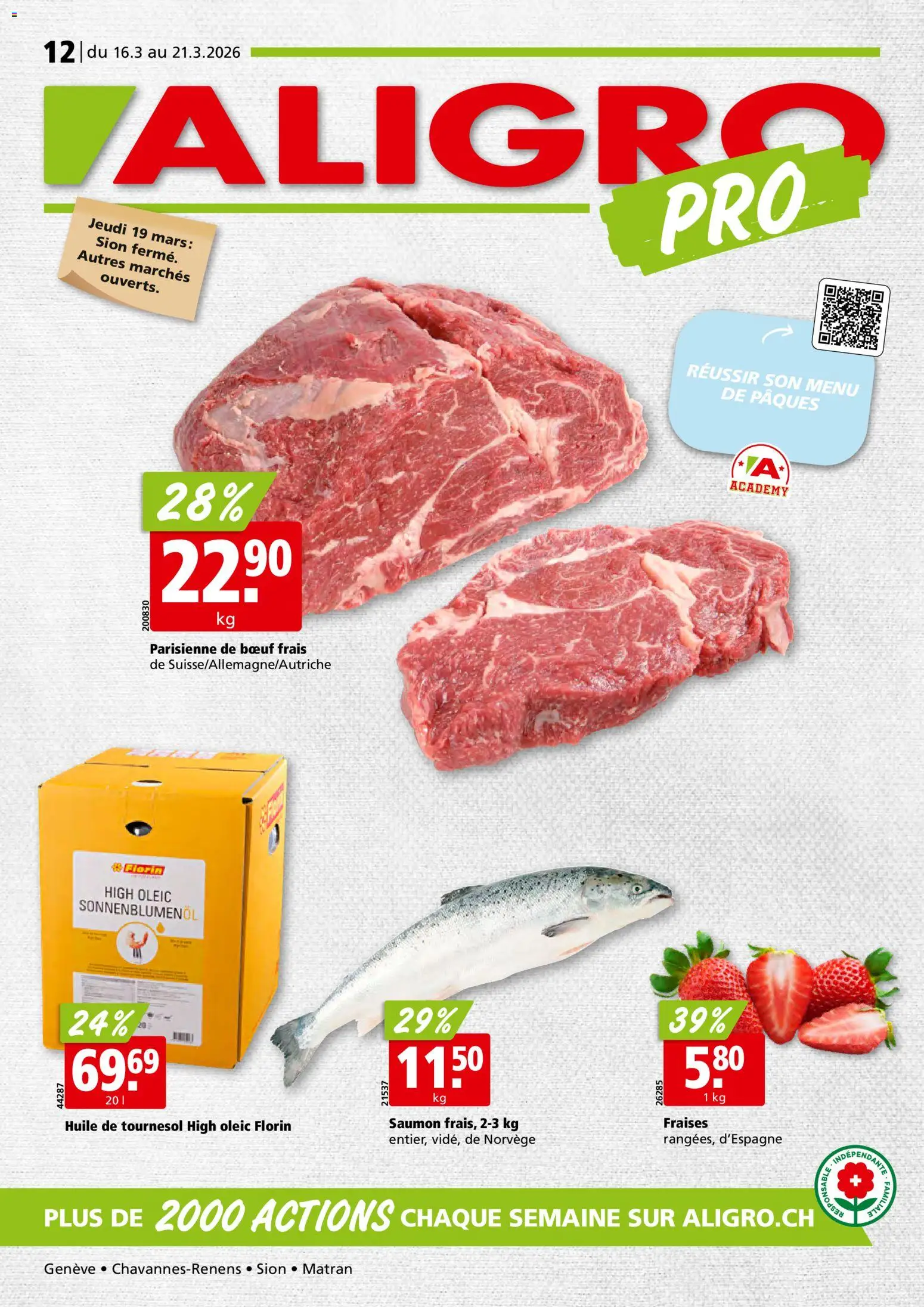 Vorschau des Merkblatts Aligro actionen Chavannes, Matran, Genève, Sion vom Shop Aligro gültig von 16.03.2026 bis 21.03.2026