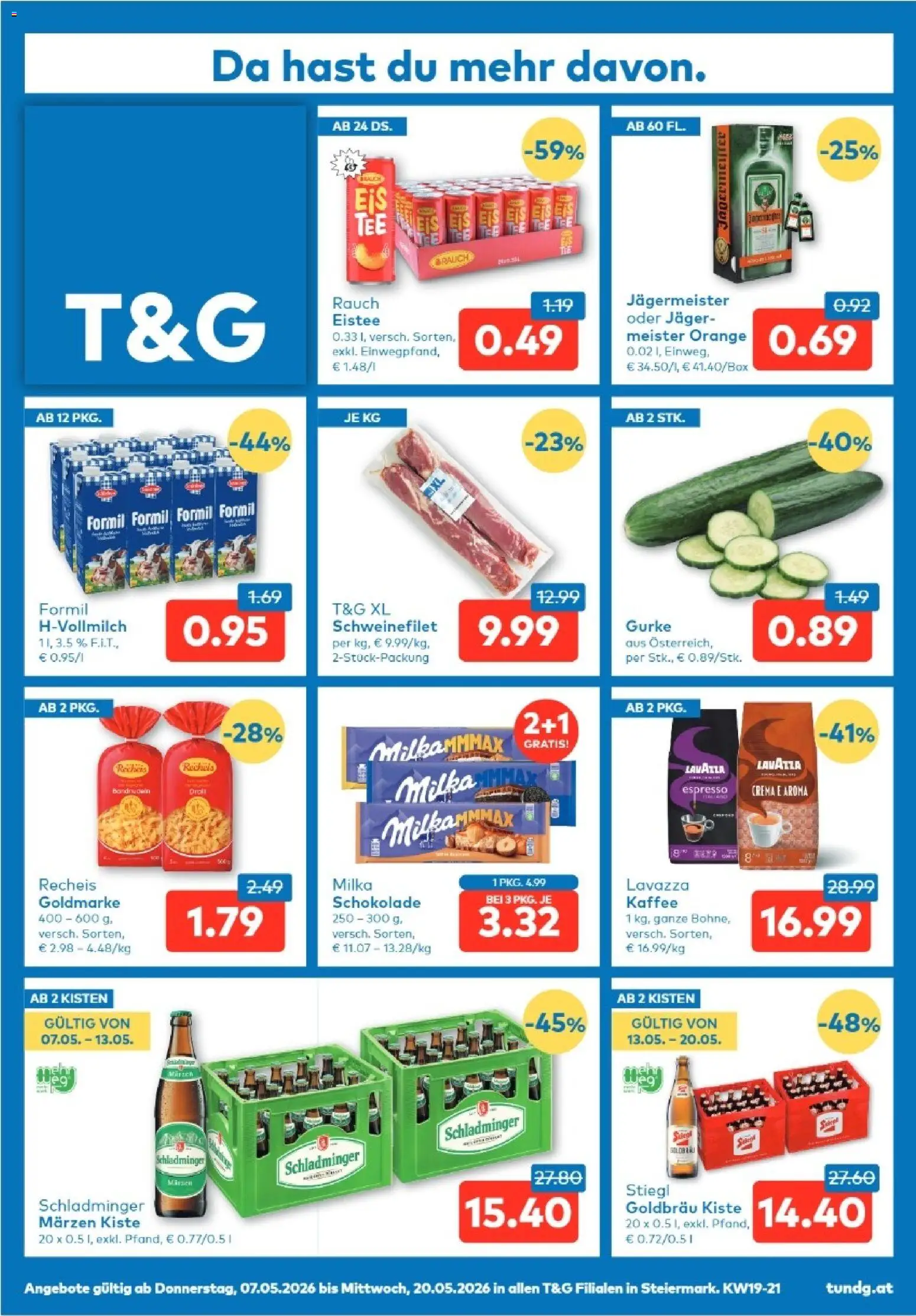 Vorschau der Angebote: T&G T&G Steiermark gültig ab 07.05.2026 - Kaffee, Schokolade, Gurke