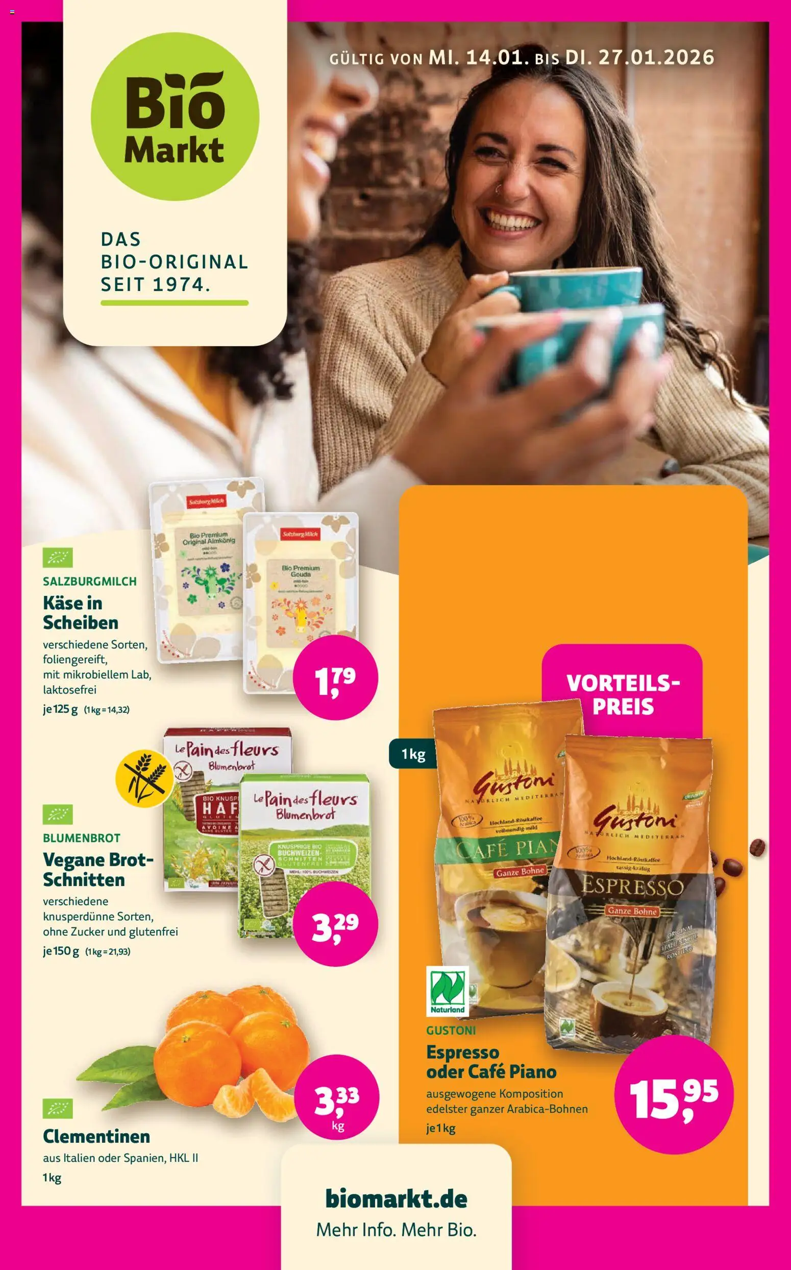 Vorschau von dem Prospekt des Geschäftes BioMarkt, gültig ab dem 14.01.2026 - Käse, Brot, Mehl, Zucker, Gouda