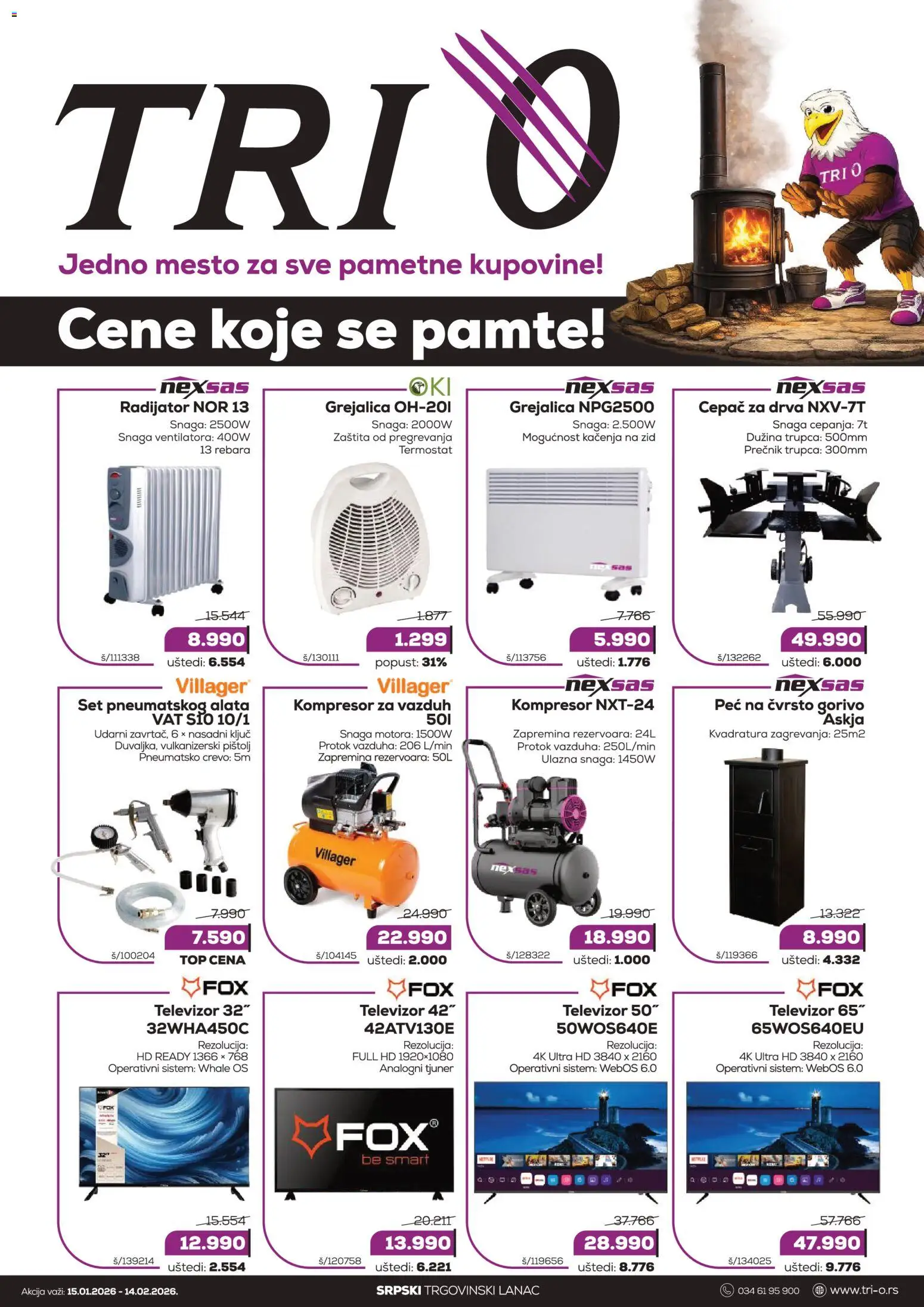 Pregled Tri O kataloga - važi od 15.01.2026 - Kompresor, Televizor, Grejalica, Radijator