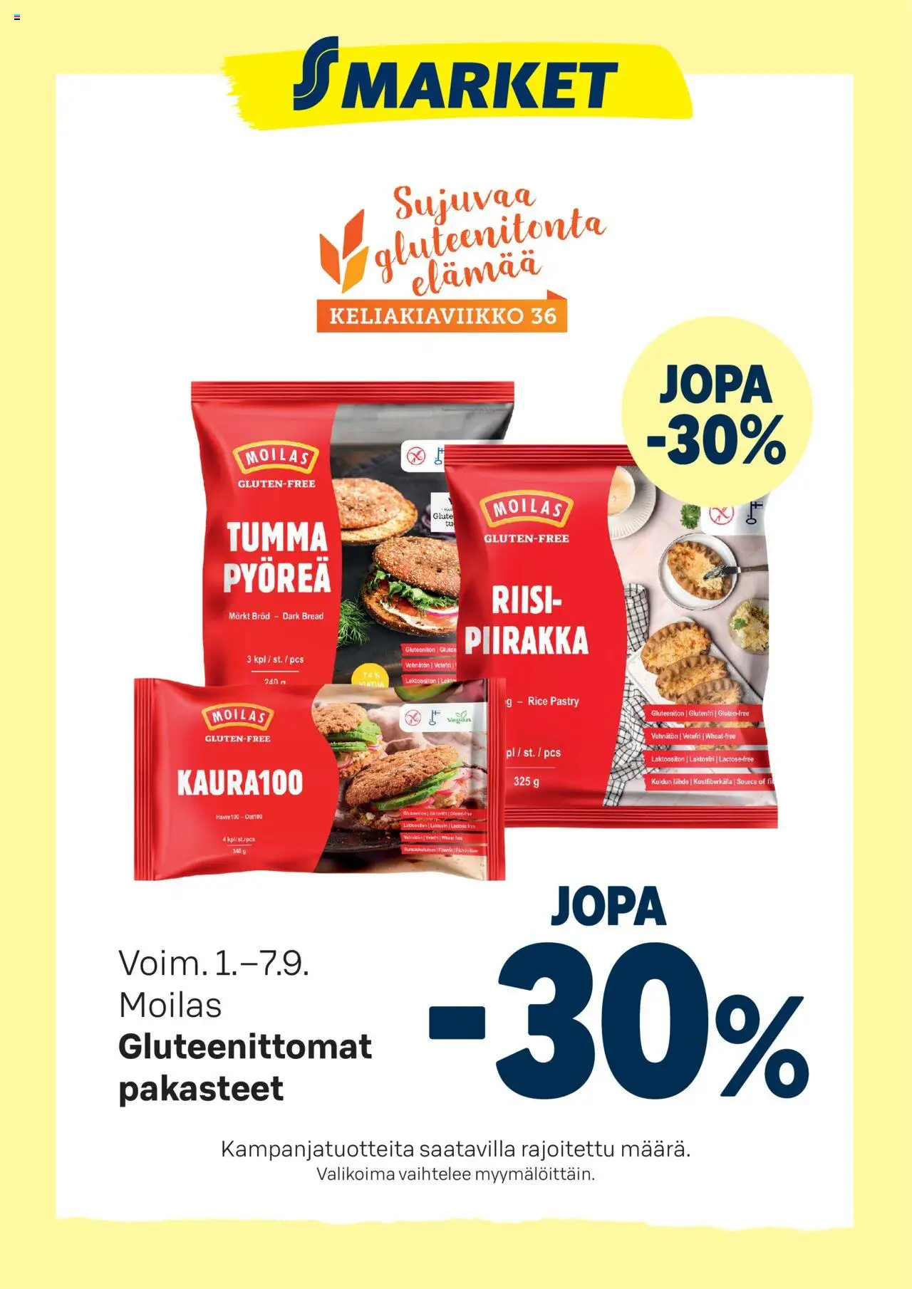 S-market-kaupan Tarjoukset Moilas gluteenittomat pakasteet voimassa 01/09/2025 - Sivulla 1