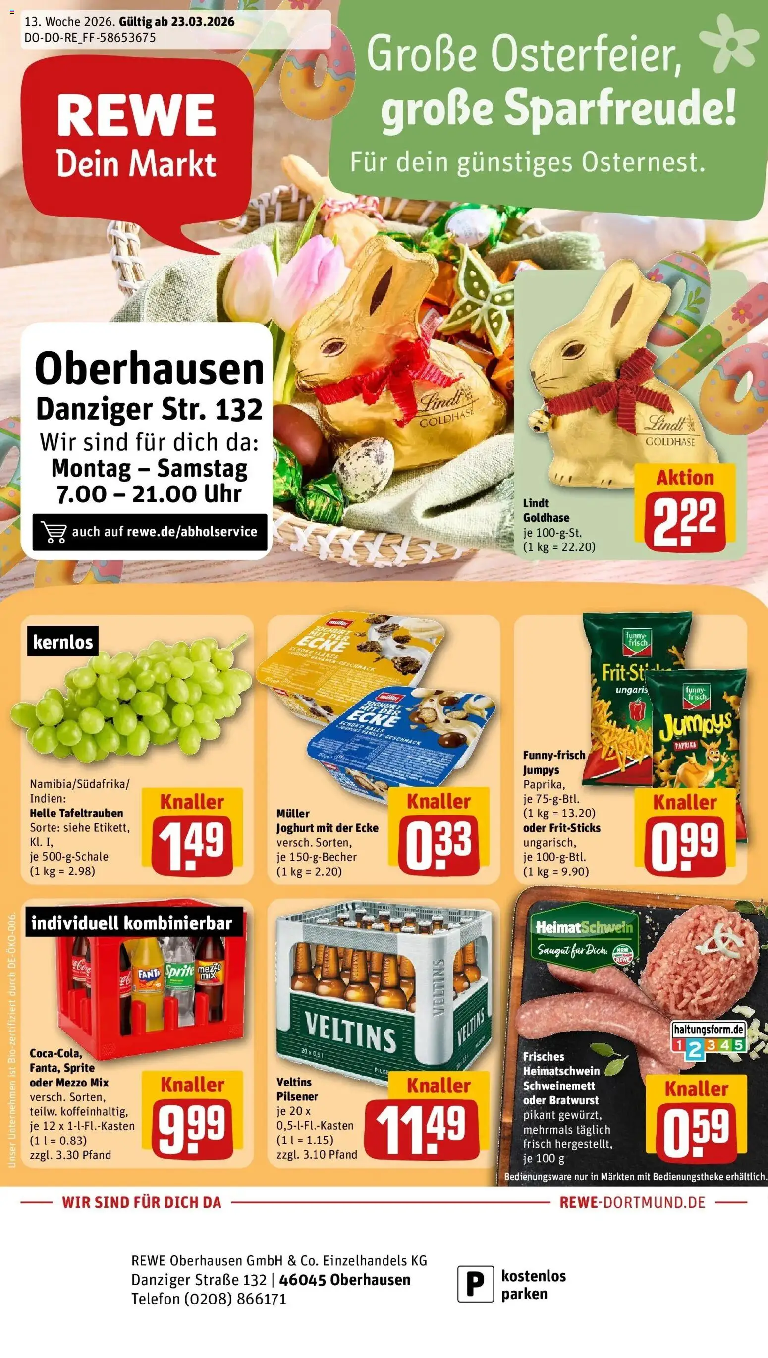 Vorschau von dem Prospekt des Geschäftes Rewe, gültig ab dem 23.03.2026 - Chips, Uhr, Telefon, Lindt, Fanta, Veltins, Funny frisch, Vanille