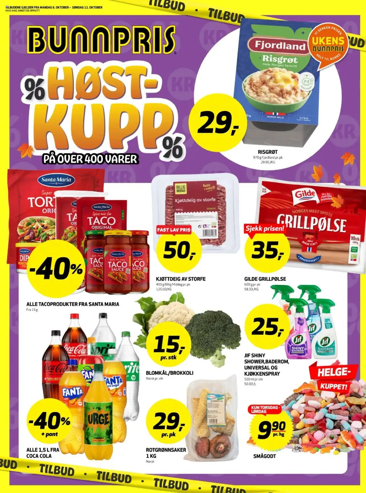 Kundeavis Kristiansund Bunnpris gyldig fra 06/10/2025 - Sidenummer 1 - Fanta, Gilde kjøttdeig, Risgrøt, Rotgrønnsaker, Smågodt, Kjøttdeig, Kjøkkenspray, Coca Cola