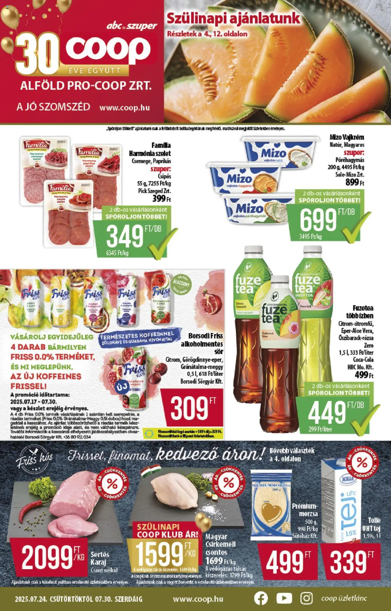 COOP aktuális szórólap, érvényes 2025.07.24.-től - 1 oldal - Szelet, Pick, FuzeTea, Doboz, Mizo, Karaj, Tej, Tea