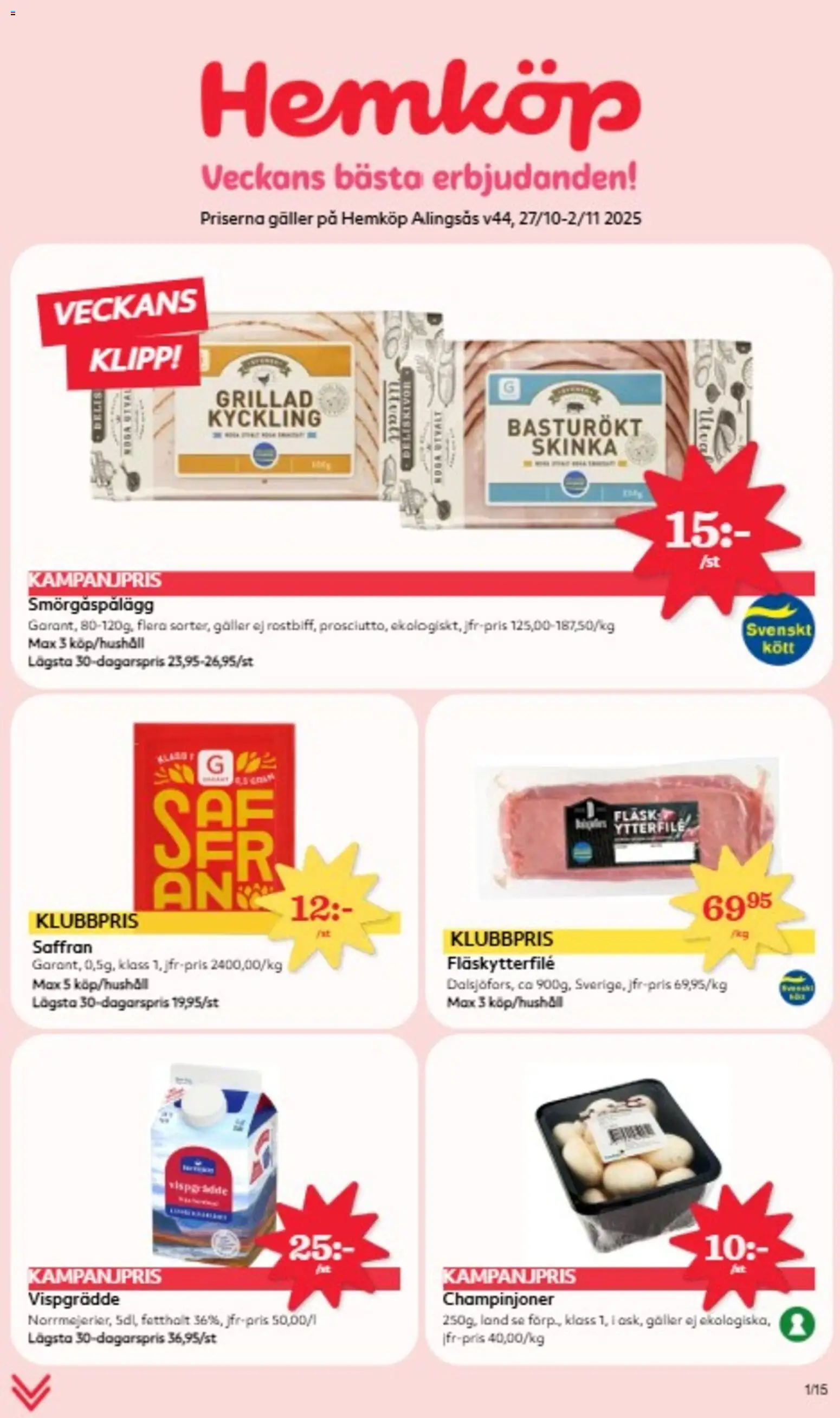 Aktuella reklamblad Hemköp är giltig 27/10 2025 > Veckans Erbjudanden gäller från 27/10/2025 till 02/11/2025 sidnummer 1