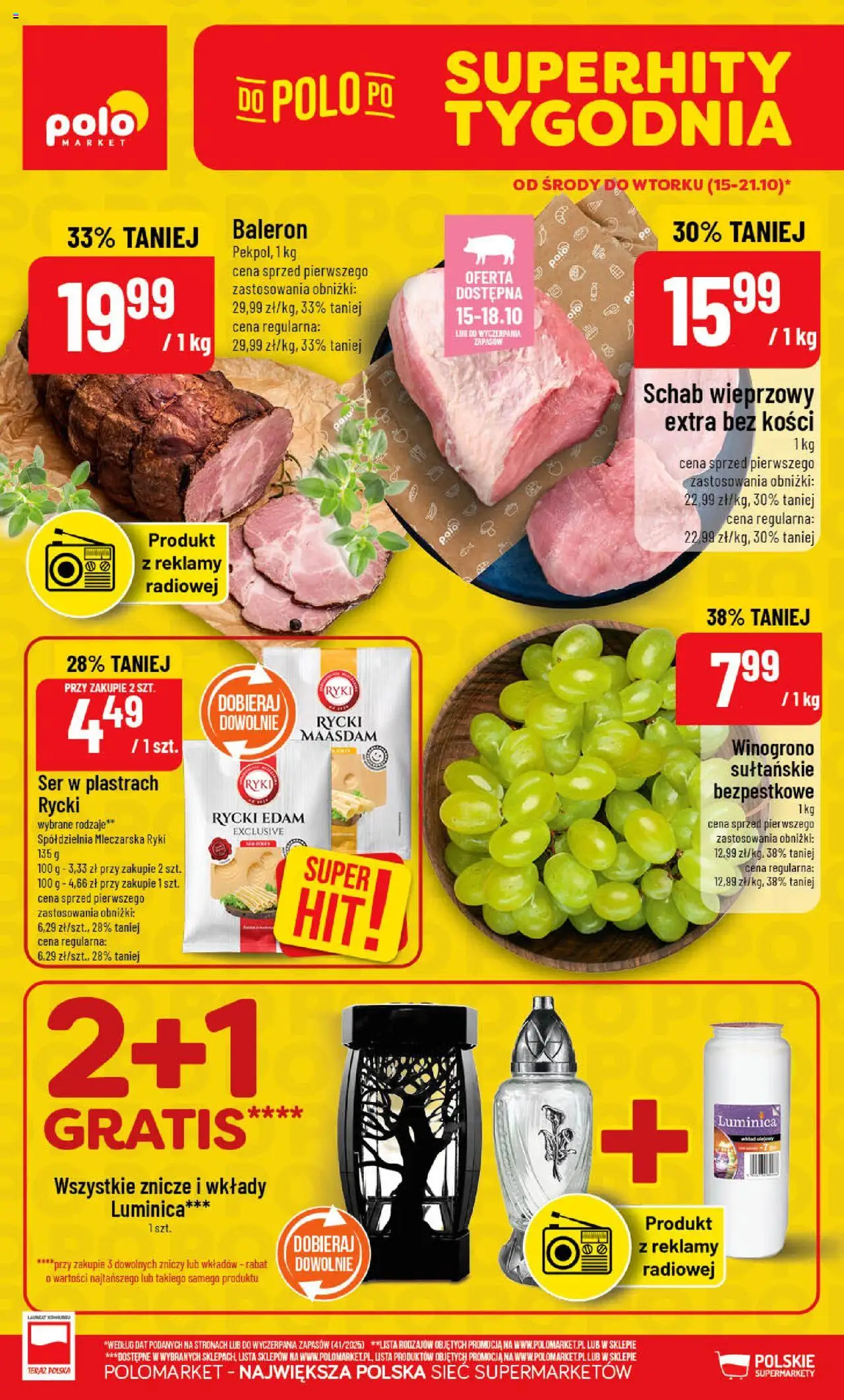 Pogląd gazetki "Gazetka" ze sklepu POLOmarket ważnej od 15.10.2025 - Promocja, Znicze, Ser, Schab, Winogrono, Schab wieprzowy, Ser w plastrach