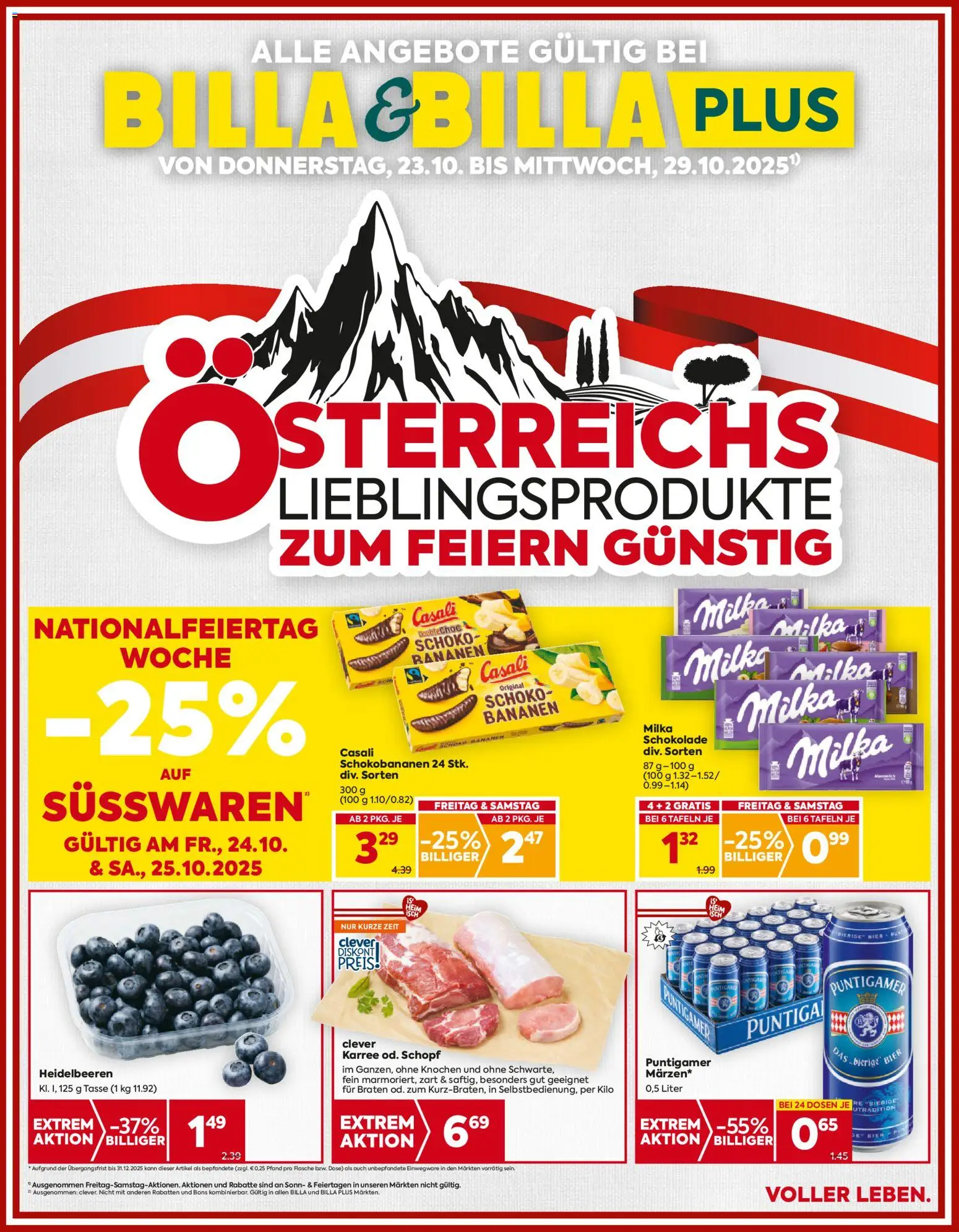  BILLA Flugblatt ab 23.10.2025 vorschau >> Steiermark - Seite 1 - Schokolade, Bier, Bananen