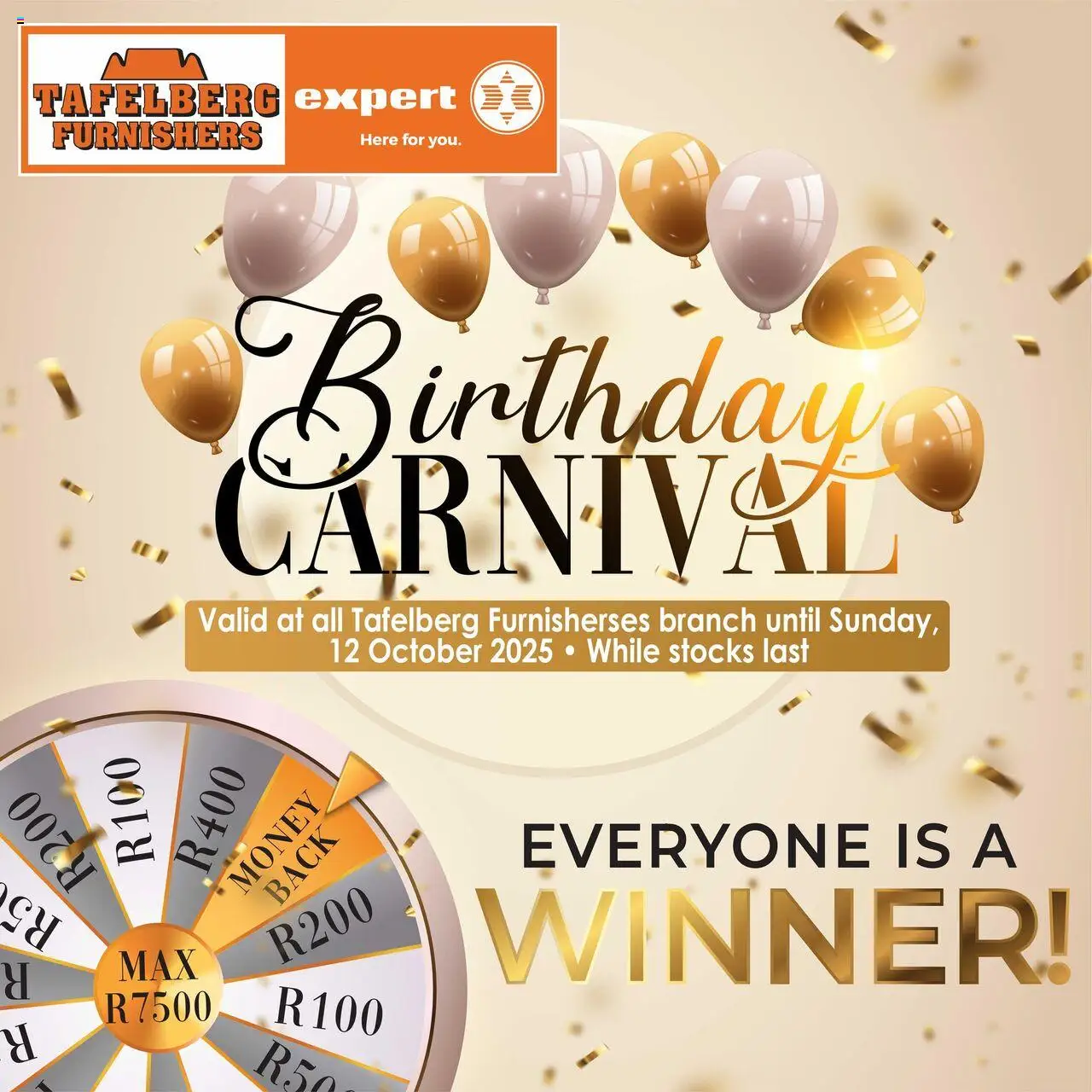 Tafelberg Furnishers Carnival Sale from 09/10 - 12/10/2025 > Promotions
