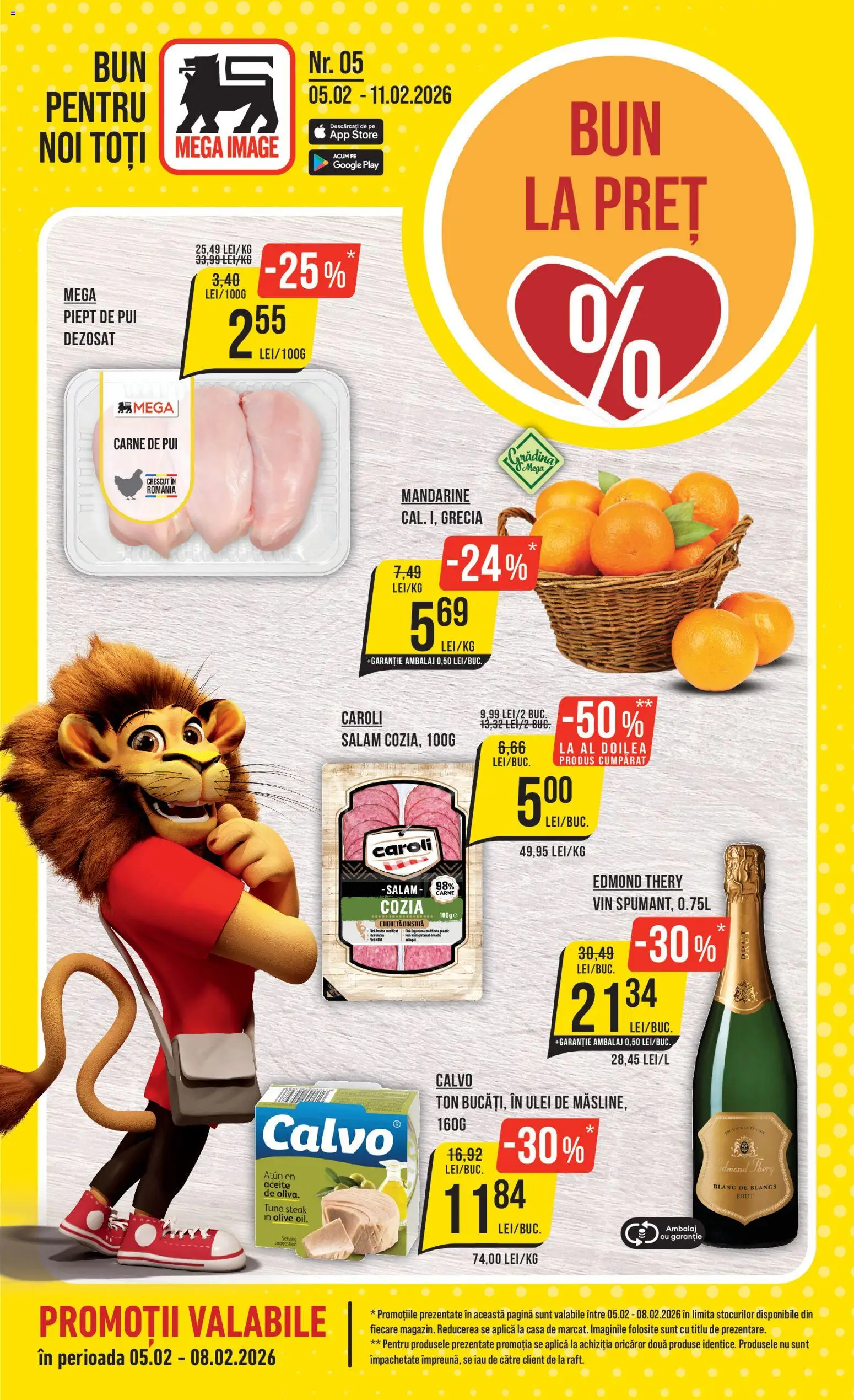 Previzualizarea de cataloage: Mega Image Catalog nou valabil de la 05.02.2026 - Ulei, Vin, Gradina, Pui, Salam, Carne De Pui, Mandarine, Aplică