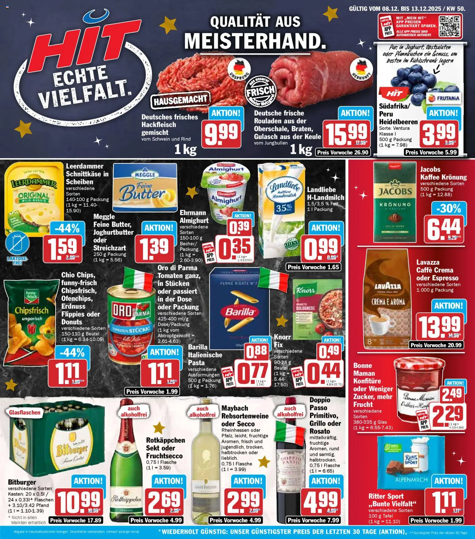 Vorschau von dem Prospekt des Geschäftes HIT, gültig ab dem 08.12.2025 - Kühlschrank, Butter, Heidelbeeren, Lavazza, Sekt, Tomaten, Knorr, Oro di parma