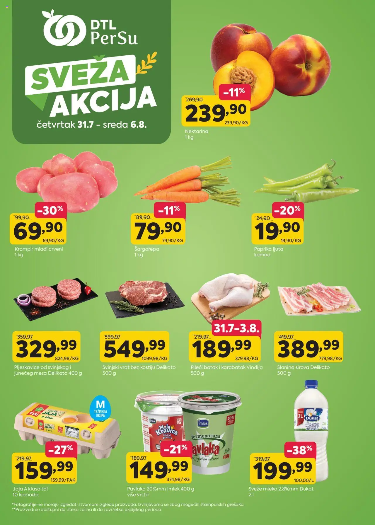 PerSu katalog važi od 31.07.2025 - stranica 1 - Šargarepa, Krompir, Jaja, Mleko, Slanina, Svinjski vrat, Pileći batak, Sveže mleko