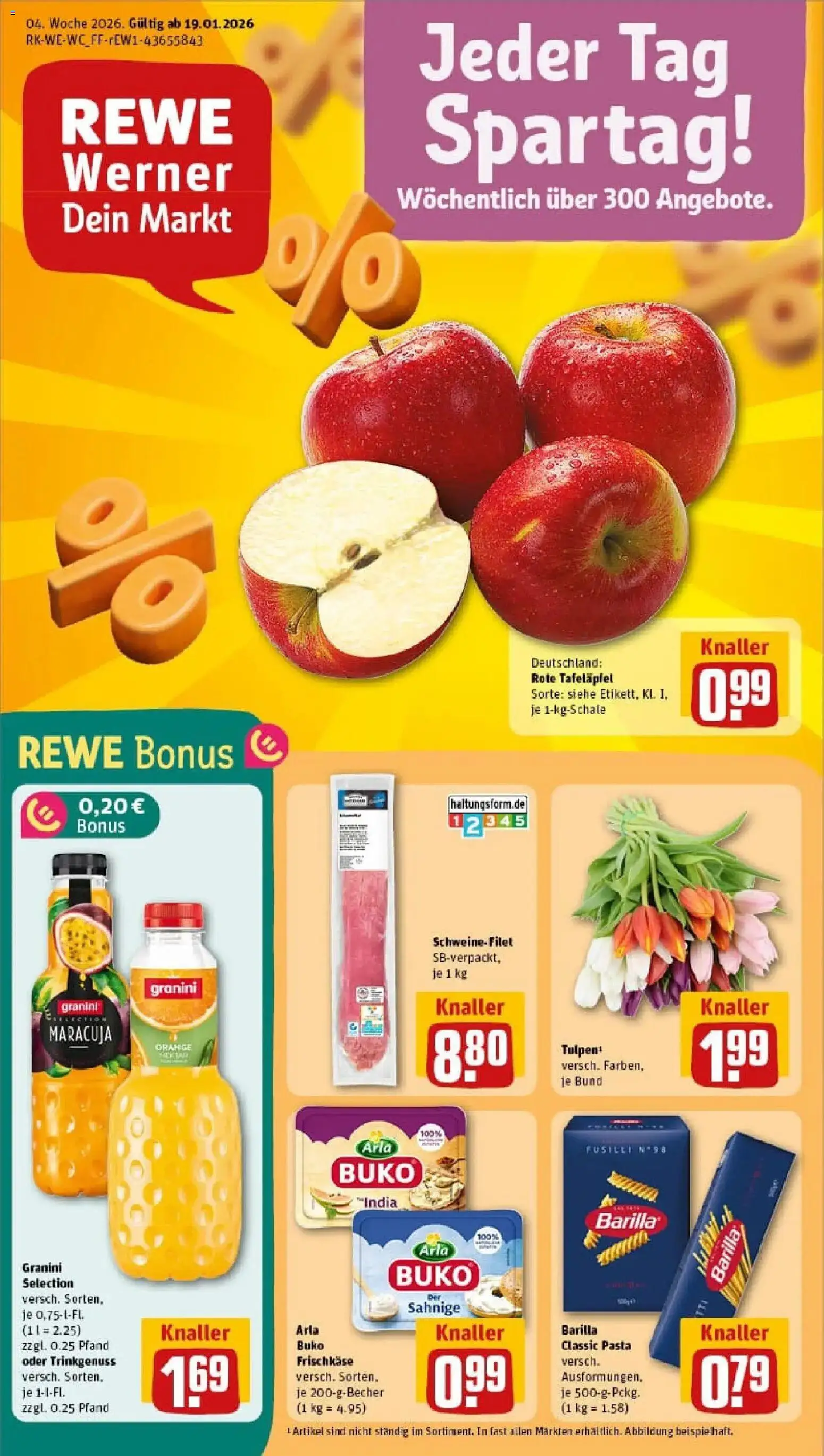 Vorschau von dem Prospekt des Geschäftes Rewe, gültig ab dem 19.01.2026 - Pasta, Schweinefilet, Barilla, Granini, Arla buko, Frischkase