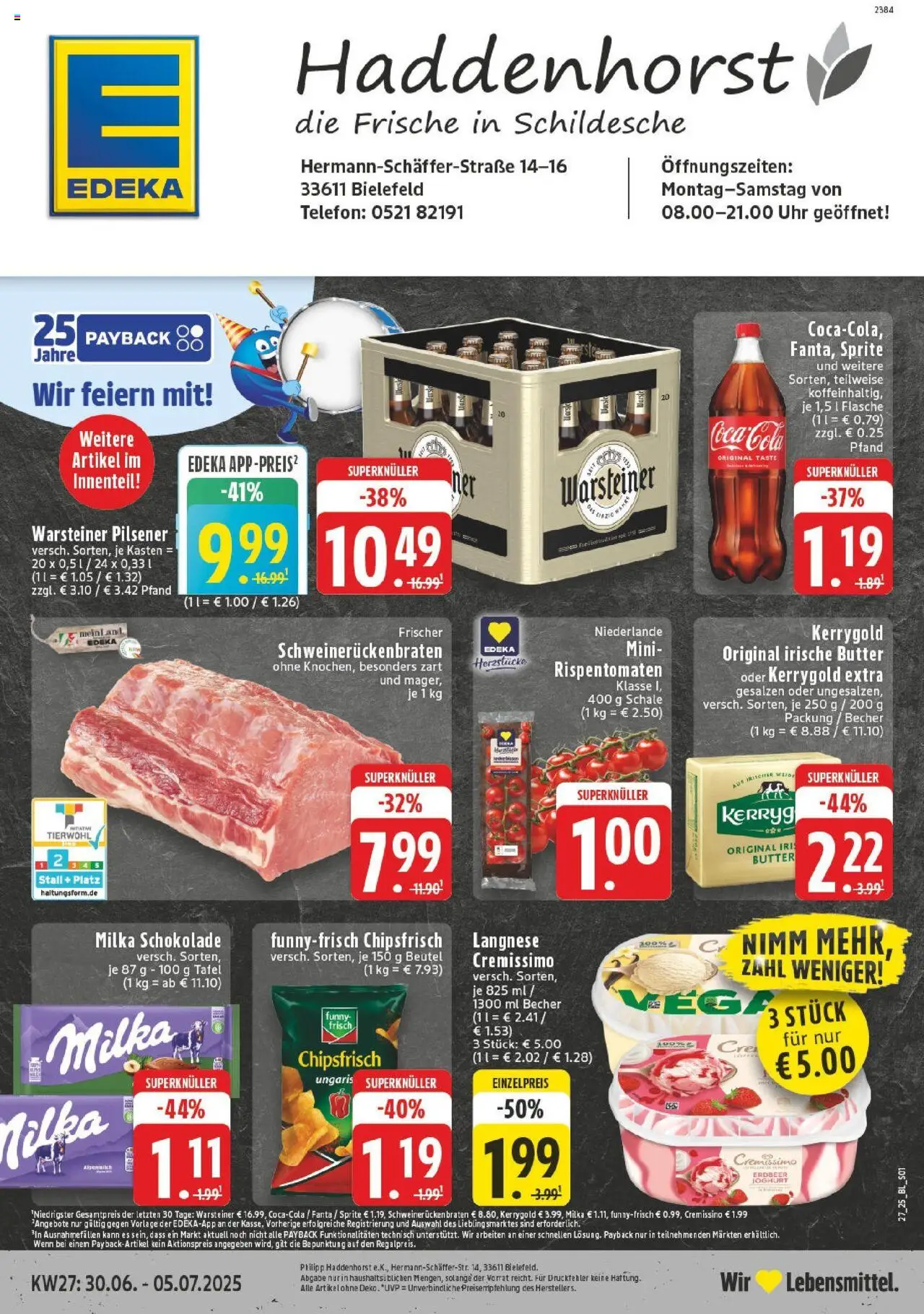 EDEKA Prospekt ab 29.06.2025 - Prospekt Bielefeld Online - Chips, Telefon, Butter, Coca cola, Cola, Milka schokolade, Sprite, Langnese