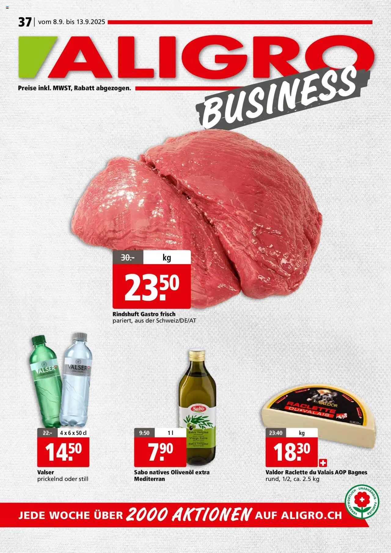 Aligro Aktionen Businesskunden Chavannes, Matran, Genf, Sitten ab 08.09.2025 - Seitennummer 1 - Raclette