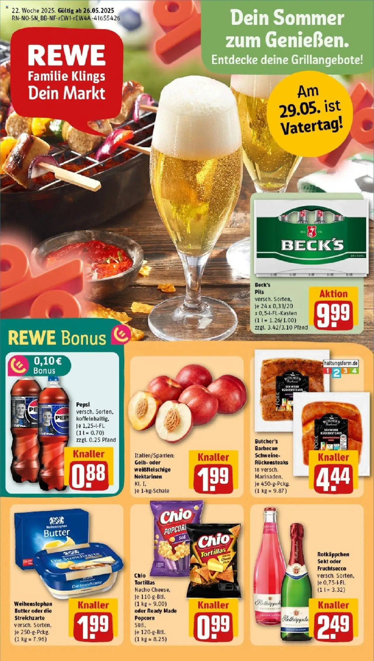 REWE Prospekt ab 25.05.2025 nächste Woche - Prospekt Helmstedt - Butter, Steak, Tortillas, Rotkäppchen, Nektarinen, Sekt, Weihenstephan butter, Chio tortillas