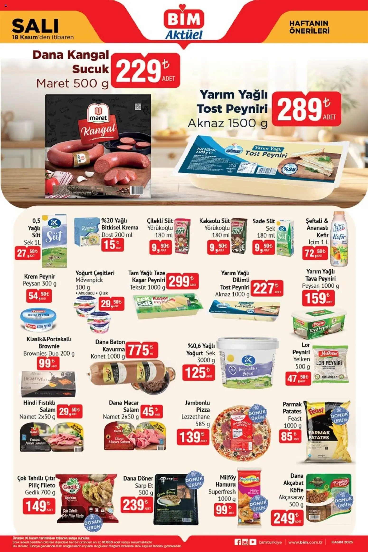 BİM Katalog Salı 18.11.2025 - Broşürünün önizlemesi - Pizza, Et, Peynir, Çilek, Krema, Kefir, Salam, Piliç