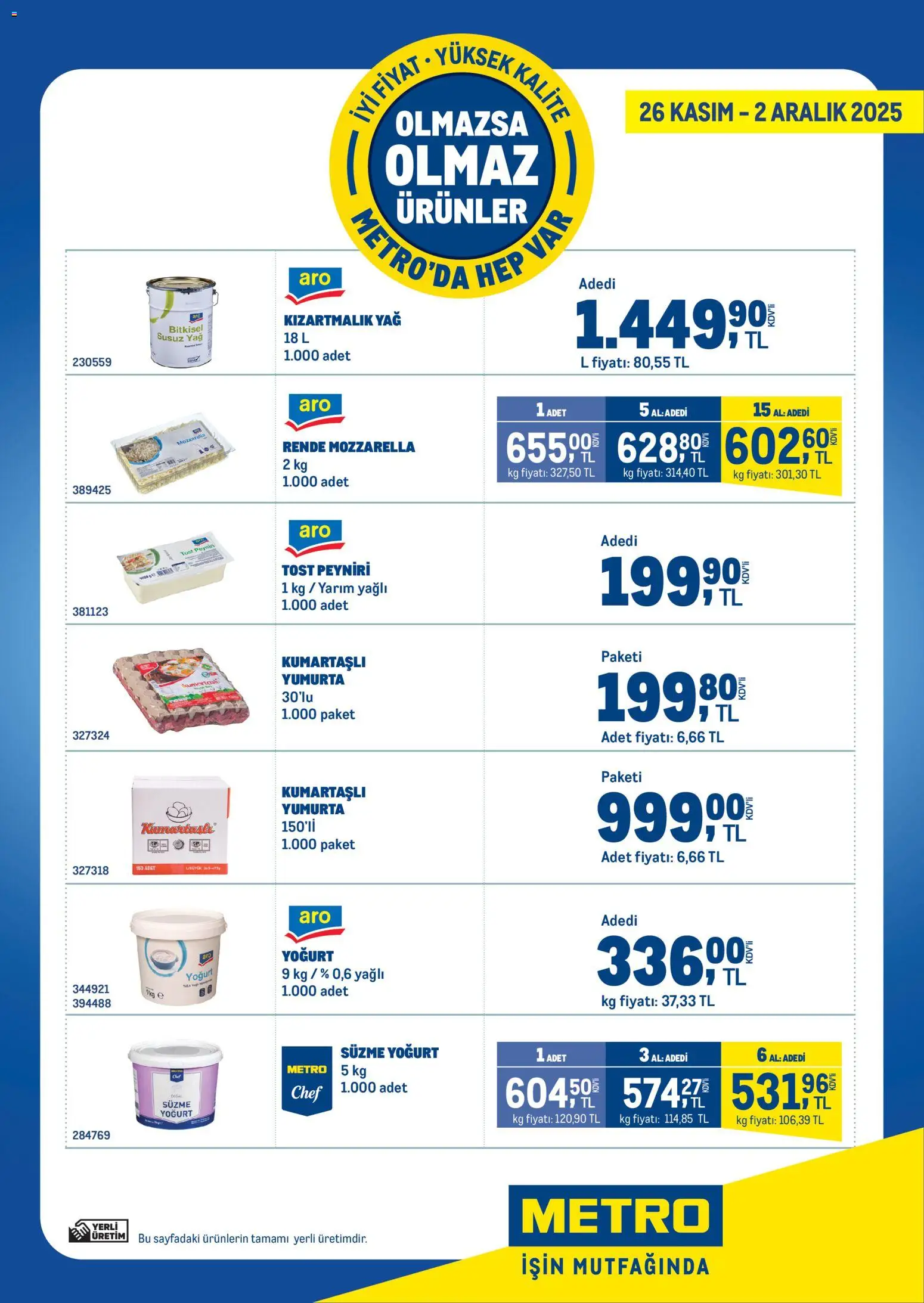 Metro Olmazsa Olmaz Ürünler 26.11.2025 - Broşürünün önizlemesi - Yumurta, Yağ, Yoğurt, Rende