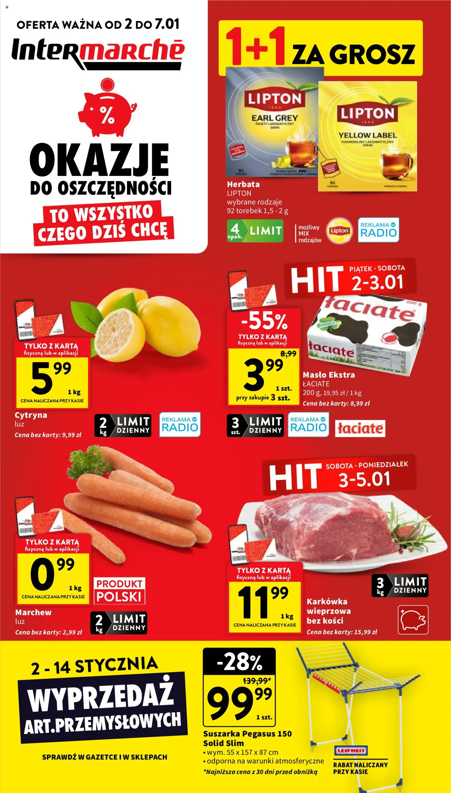 Pogląd gazetki "Gazetka" ze sklepu Intermarche ważnej od 02.01.2026 - Radio, Masło, Marchew, Cytryna, Karkówka, Karta, Earl Grey, Herbata lipton