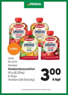 Kaupan Prisma Tarjoukset Hedelmäsmoothiet esikatselu, voimassa 19/11/2025