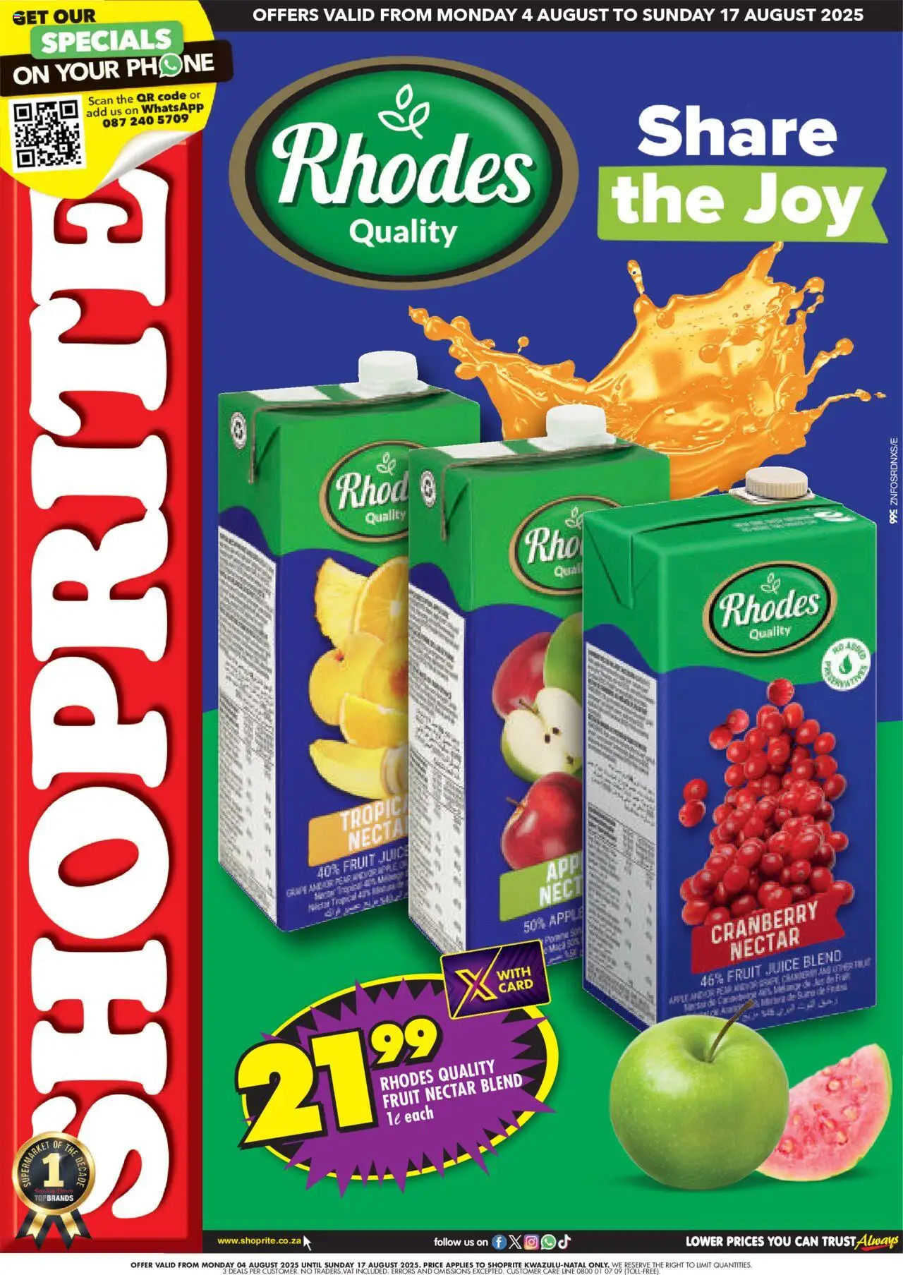 Shoprite KwaZulu-Natal - Rhodes Savings 04/08 - 17/08/2025 >> Catalogue