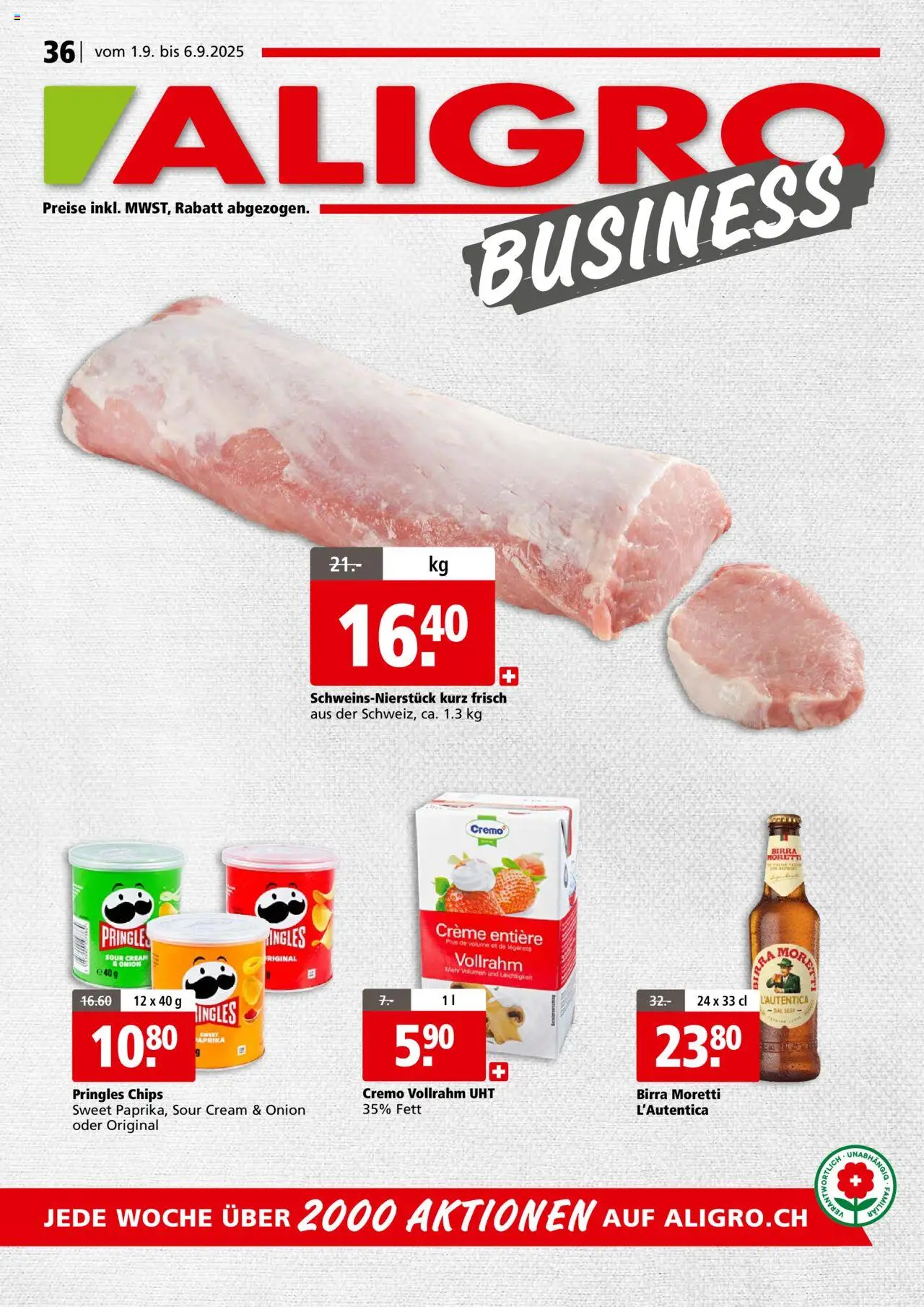 Aligro Aktionen Businesskunden - Schlieren, Gossau SG, Frauenfeld, Rapperswil-Jona, Sargans, Bern, Brüttisellen, Pratteln, Emmen, Spreitenbach ab 01.09.2025 - Seitennummer 1 - Paprika, Chips, Creme