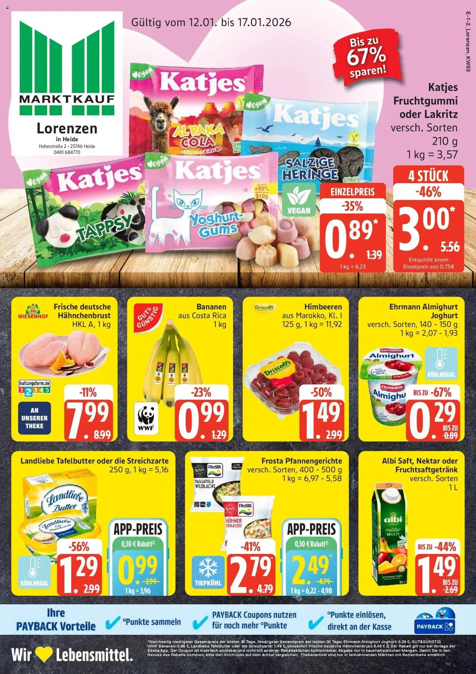 Vorschau von dem Prospekt des Geschäftes Marktkauf, gültig ab dem 11.01.2026 - Butter, Joghurt, Bananen, Katjes, Frosta, Theke, Landliebe butter, Ehrmann almighurt