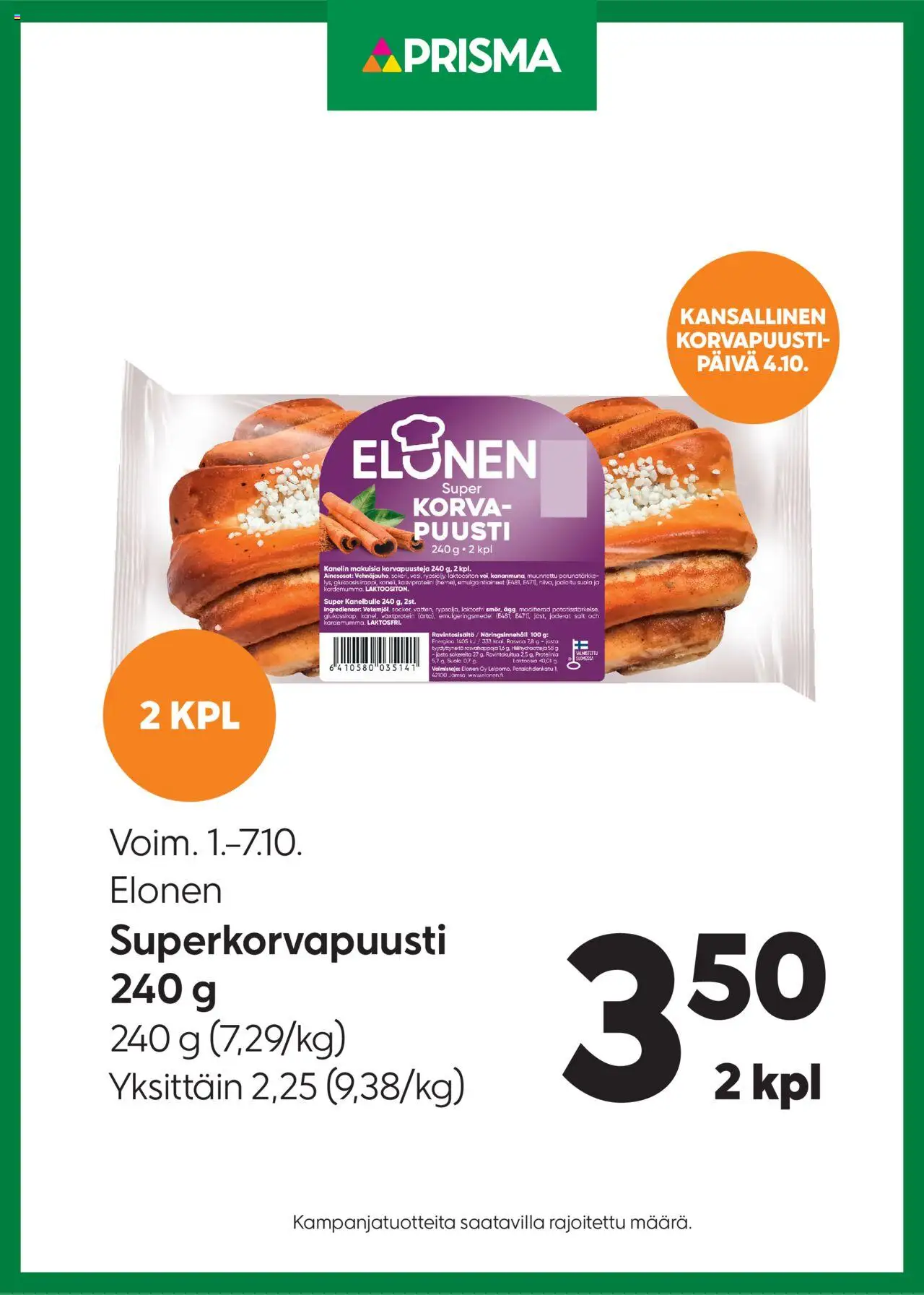Prisma-kaupan Tarjoukset Elonen Superkorvapuusti voimassa 01/10/2025 - Sivulla 1