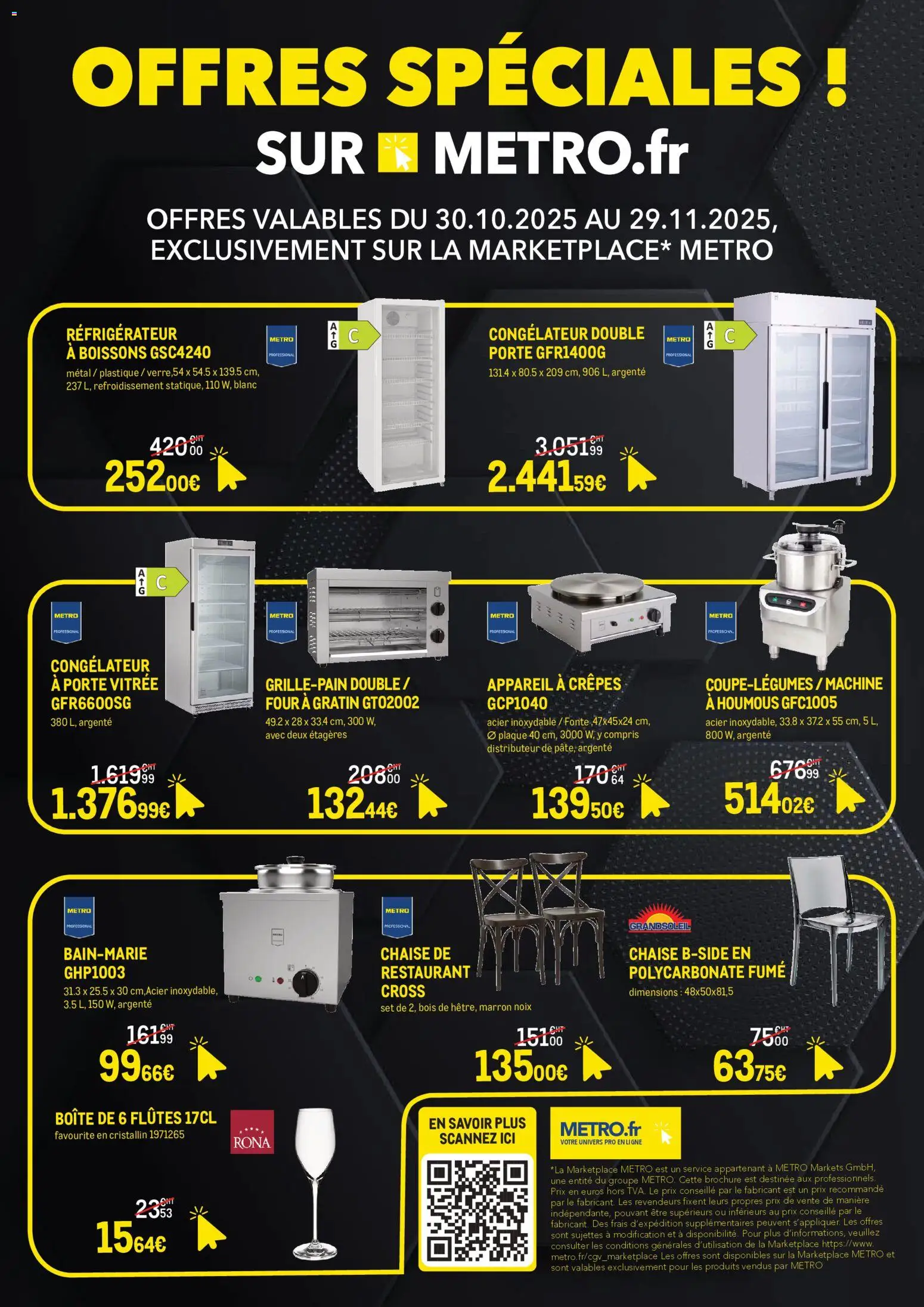 Prévisualisation de Les Black Days Marketplace du magasin METRO formulaire valide 30/10/2025 - Distributeur, Réfrigérateur, Chaise, Houmous, Congélateur, Four, Porte, Noix
