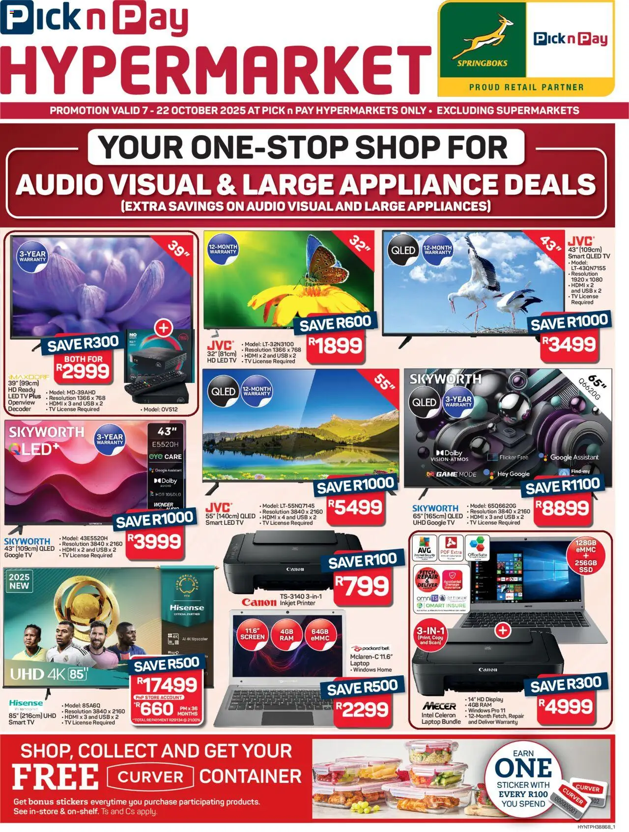 Pick n Pay Hypermarket Audio Visual & Large Appliances Specials from 07/10 - 22/10/2025 > Promotions