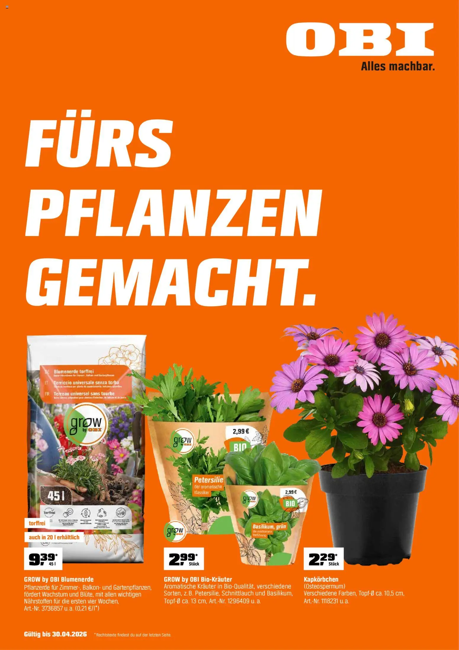 Vorschau von dem Prospekt des Geschäftes Obi, gültig ab dem 01.04.2026