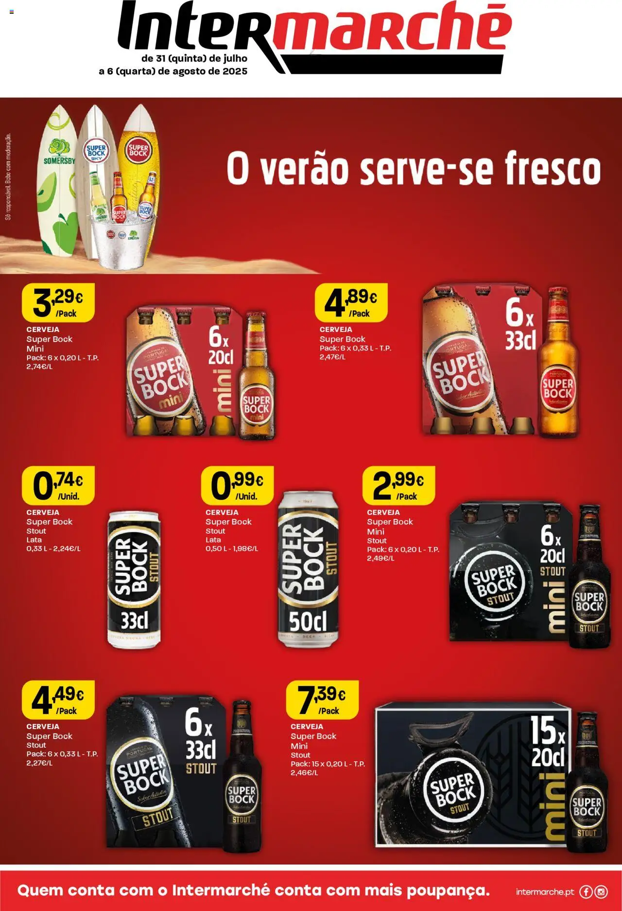 Intermarché Folheto de 31/07/2025 - catálogo esta semana - página 1 - Super bock, Cerveja, Somersby