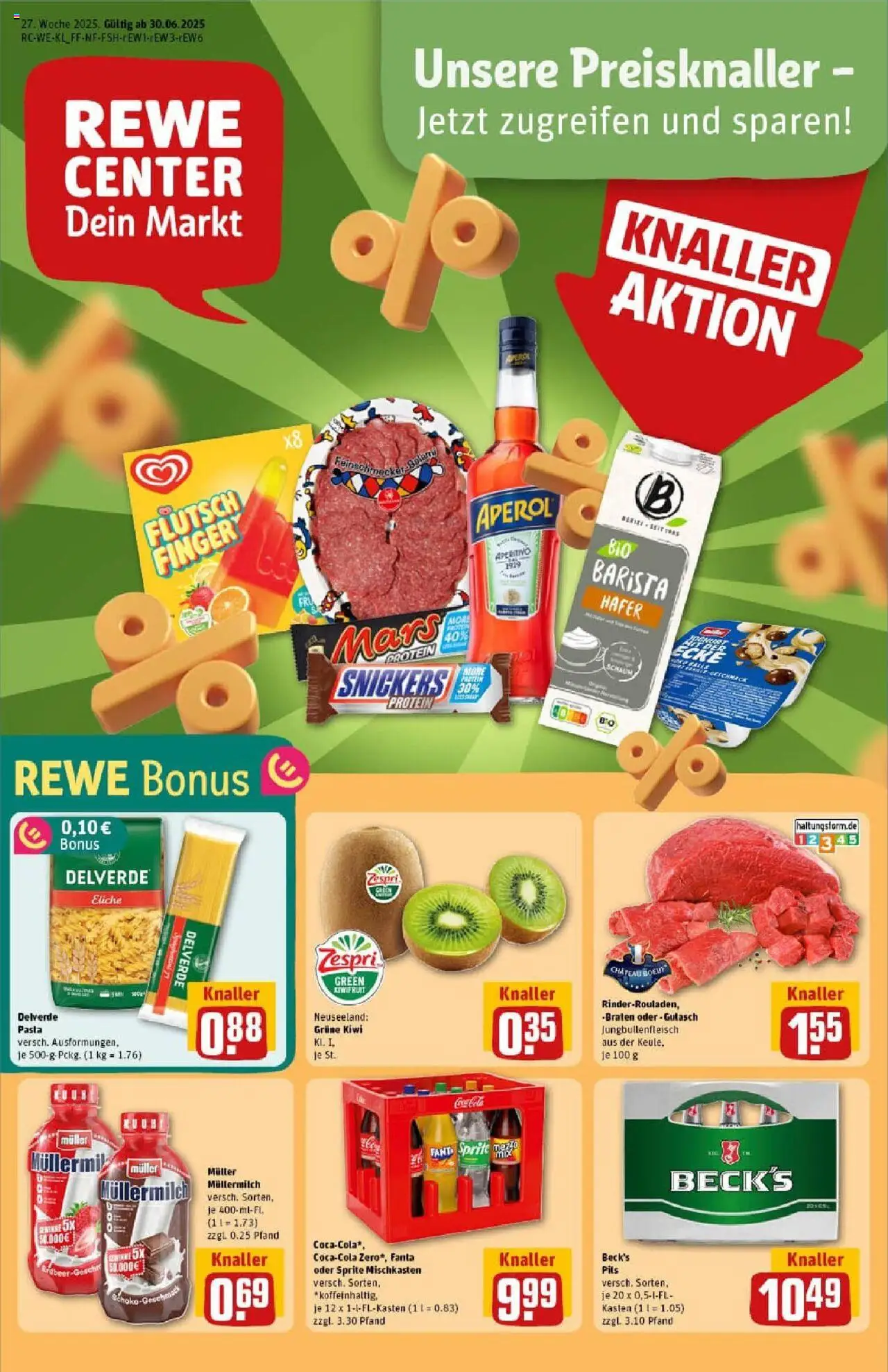 REWE Prospekt ab 29.06.2025 nächste Woche - Prospekt Köln / Weidenpesch - Pasta, Aperol, Gulasch, Kiwi, Mars, Müllermilch, Sprite, Pils