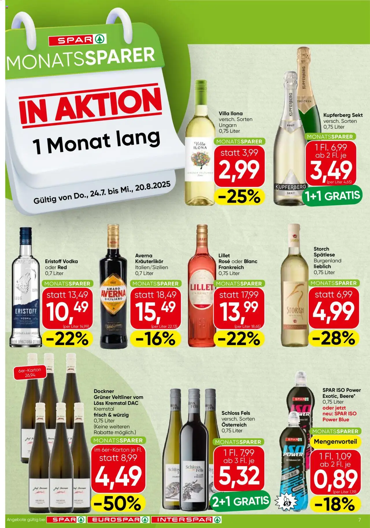  SPAR Flugblatt 24.07.2025 - Prospekt "Wien Monatssparer" - Seite 1